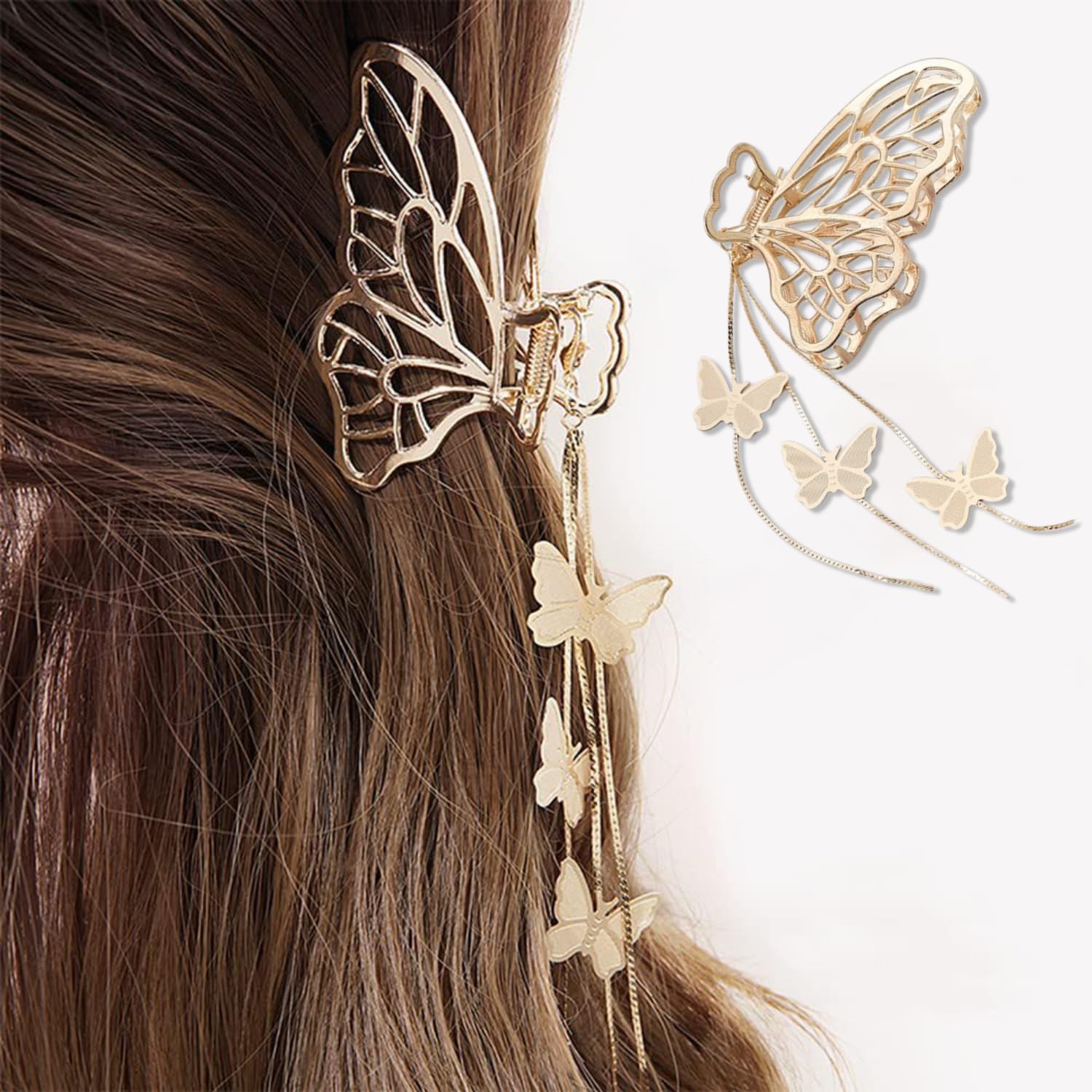 Pinzas para el cabello de mariposa, elegantes pinzas para el cabello para mujer, para boda, peinado, borla de mariposa dorada, accesorios para el
