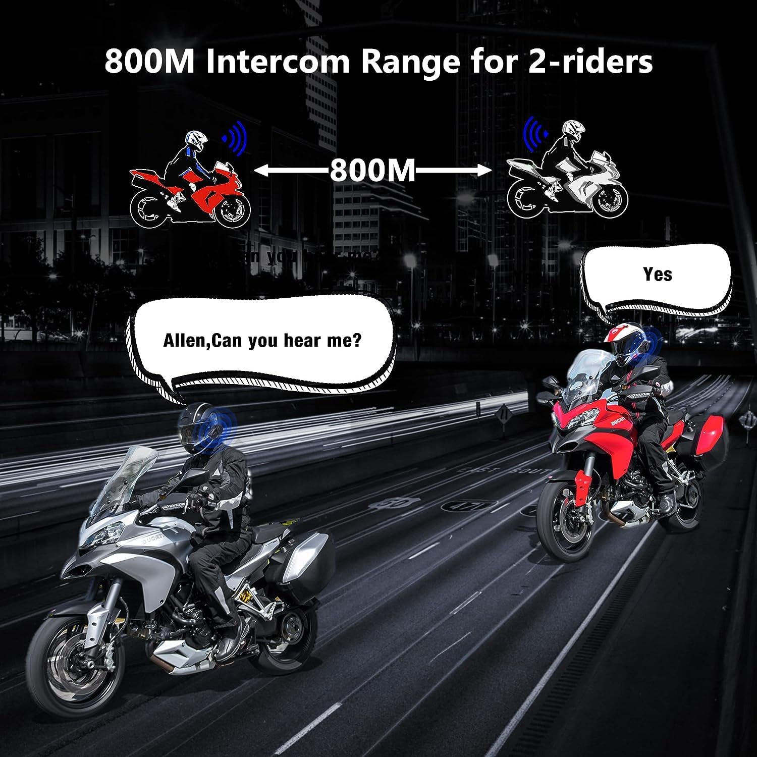 Zhongreat Casco de motocicleta Bluetooth 5.0 Auriculares, Intercomunicador inalámbrico Dirtbike al aire libre sistema de comunicación hasta 800M