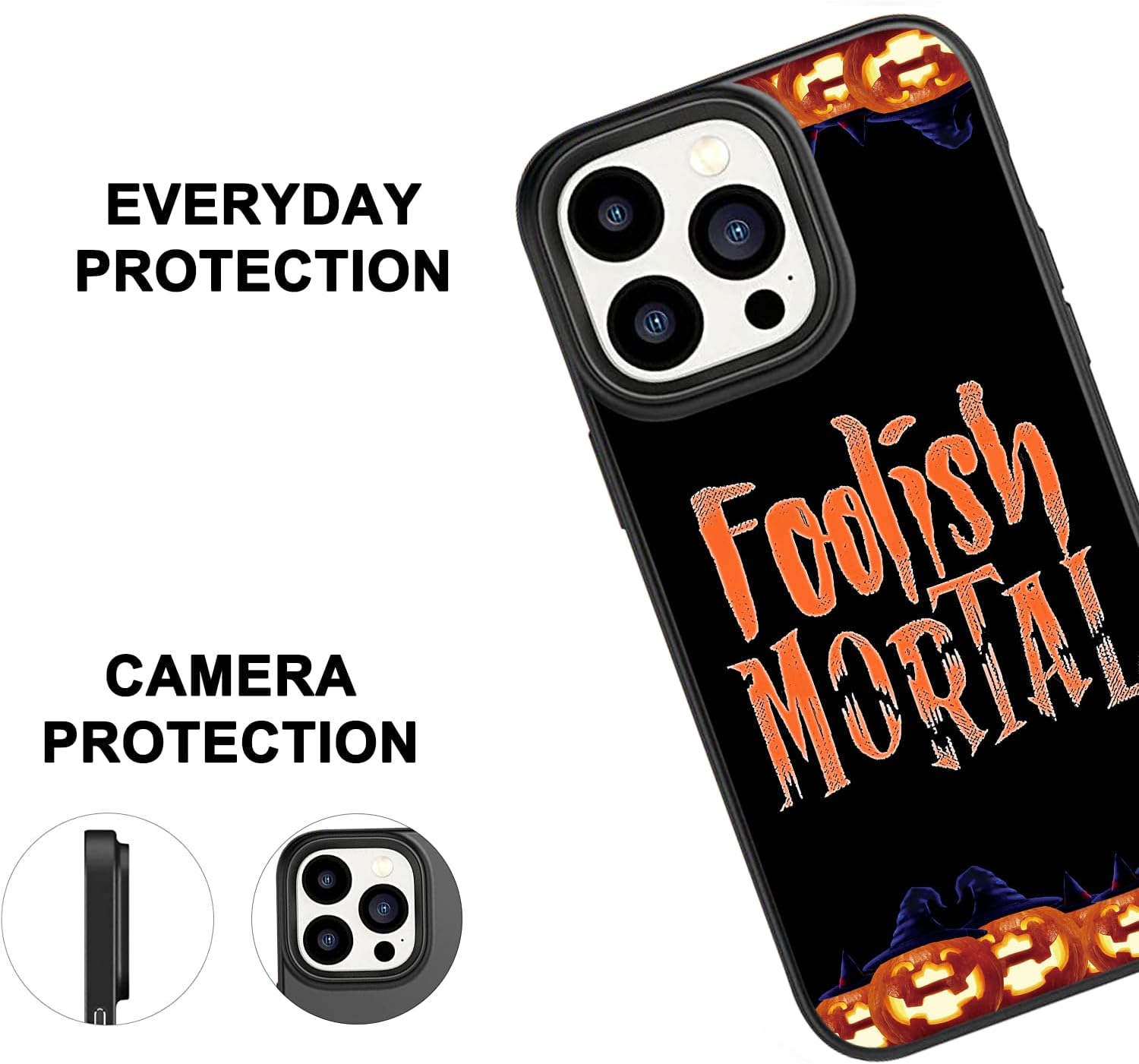 Foolish Mortal Pumpkin Glow in the Dark Halloween Funda para iPhone 15, 14, 13, 12, 11 Pro Max, Mini, Samsung Galaxy S23 S22 S21 S20 FE Ultra Plus