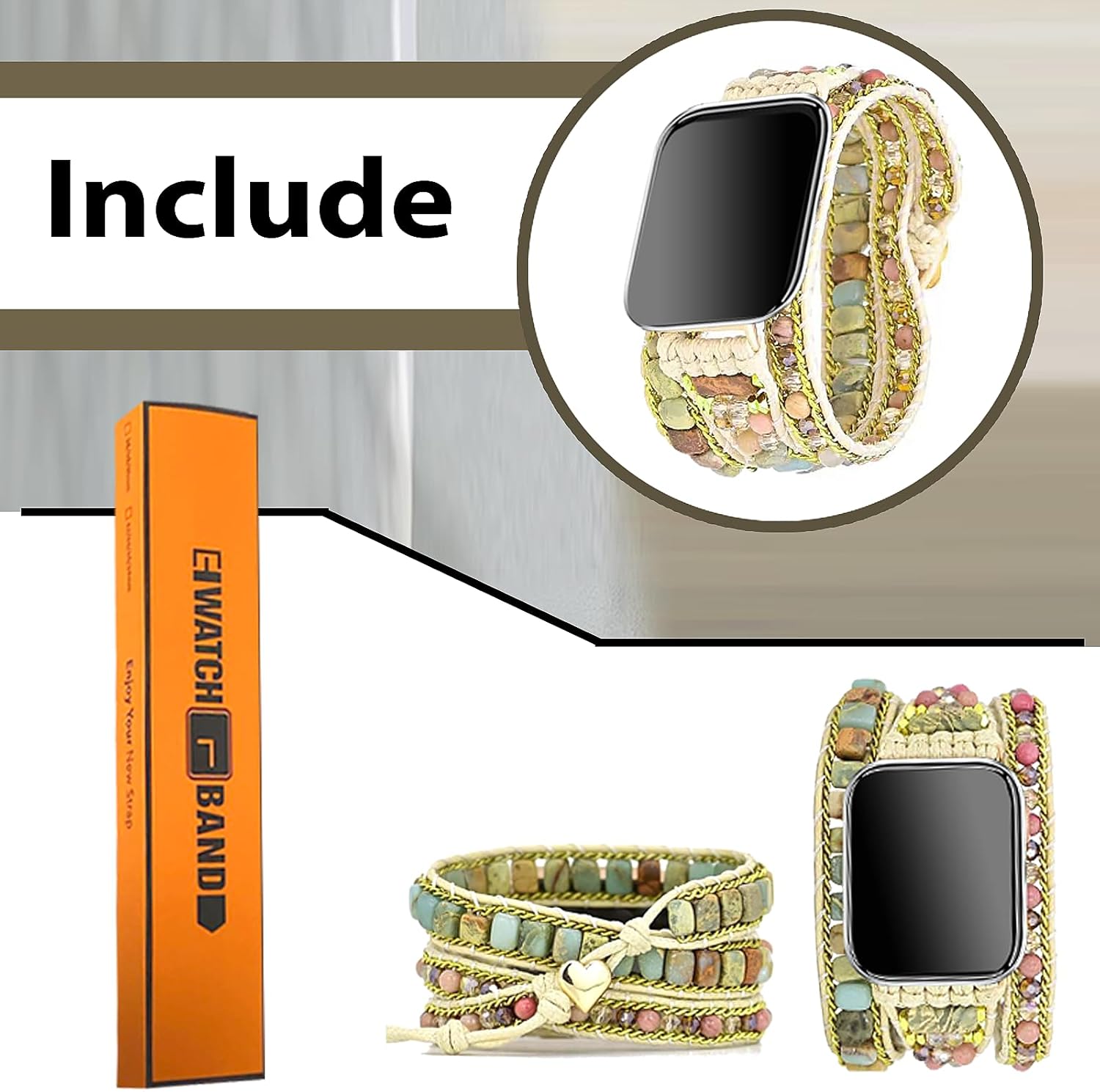 Pulseras bohemias hechas a mano con cuentas de cristal natural para reloj inteligente, repuesto para iWatch, Apple Watch Series Ultra SE 8, 7, 6, 5,