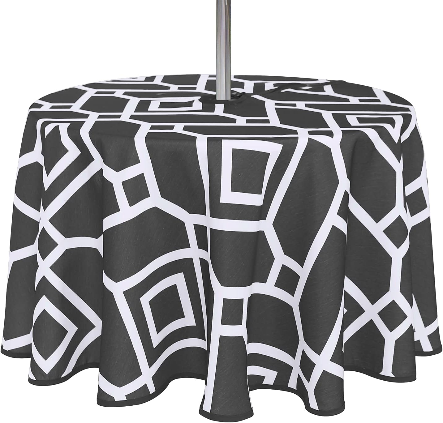 LUSHVIDA Mantel redondo marroquí para exteriores con agujero para sombrilla y cremallera, 60 pulgadas, color negro, impermeable, sin arrugas, tela