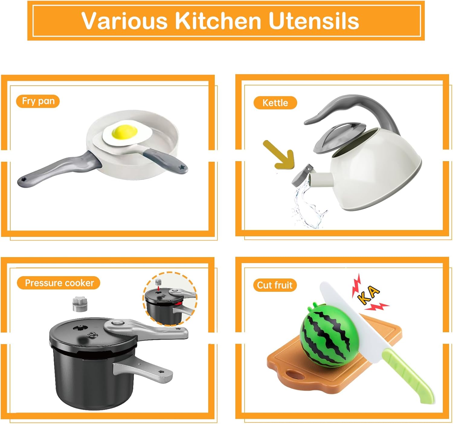 Juego de cocina de 130 piezas, ollas de juego de cocina para niños, sartenes, utensilios de cocina, alimentos diarios, frutas y verduras, cesta de