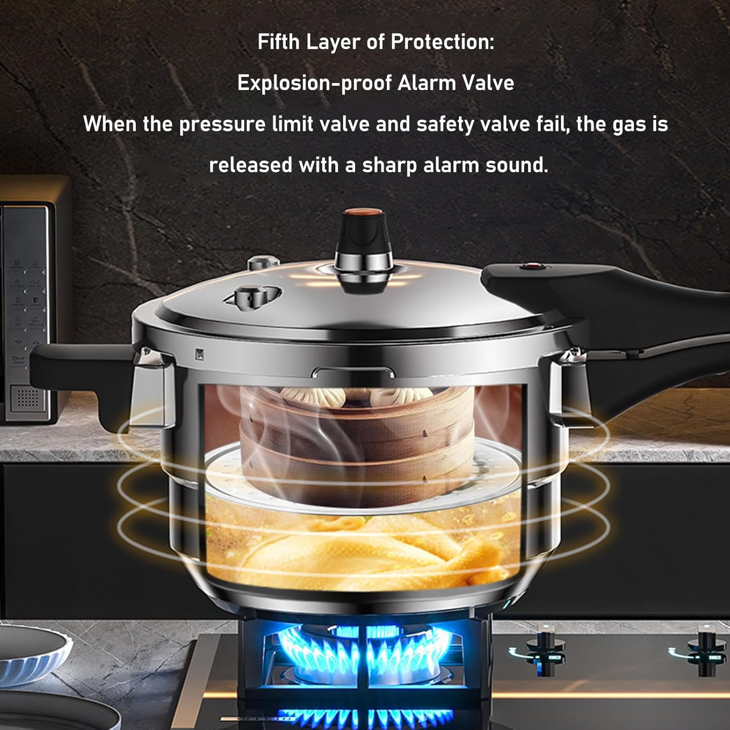 Olla a presión de acero inoxidable, olla a presión de alta presión de 80 Kpa con estante de vapor, olla a presión para cocina de inducción, gas,