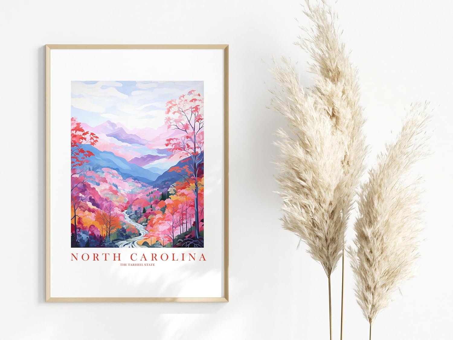 North Carolina Travel Print Tarheel State Souvenir NC Nature Pink Orange Blue Wall Art Landscape Poster Scenic Vista (13×19 inches)
