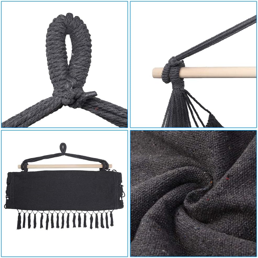 Silla hamaca colgante de cuerda con 2 cojines, silla columpio grande de macramé, tejido de algodón para mayor comodidad y durabilidad