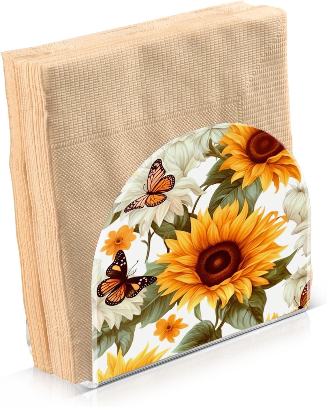 Sunflower and Butterfly Acrylic Napkin Holder Clear Crystal Tissue Paper Dispenser for Table, Kitchen Countertop, Restaurant, Decor