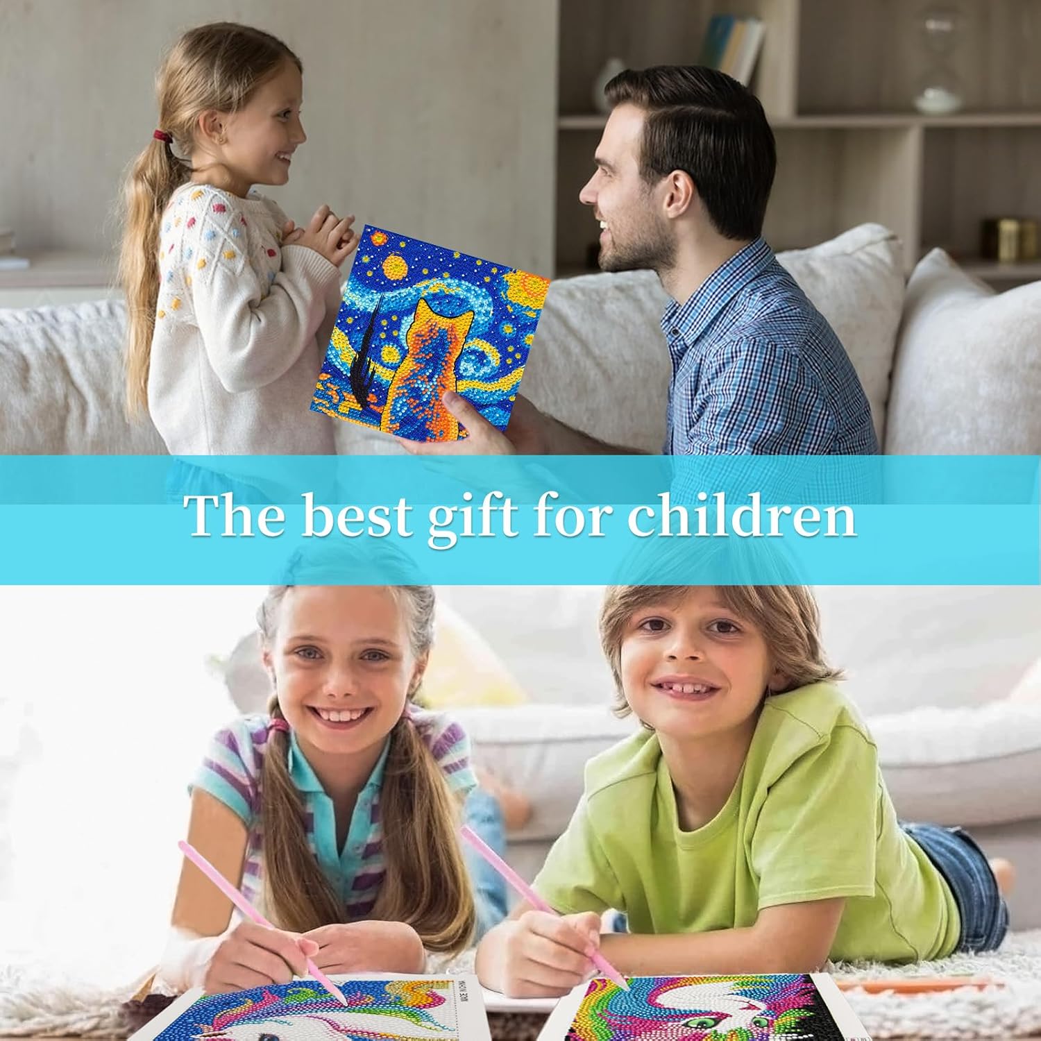 Libfx Kits de arte de diamantes para niños, 4 piezas de arte de diamantes para niños, niñas, niños, principiantes, artes y manualidades para niños