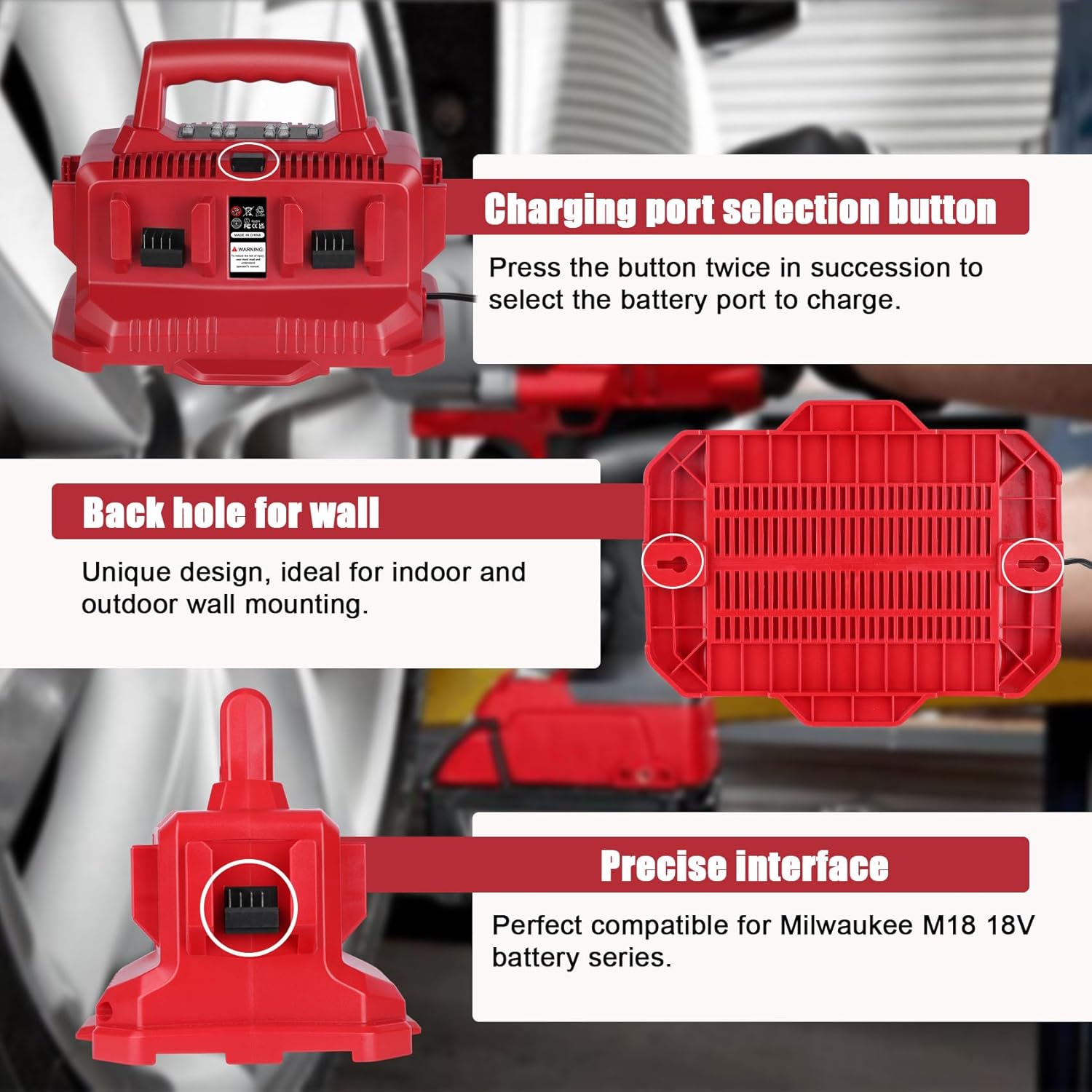 KUNLUN Cargador de 6 puertos de repuesto para la estación de carga Milwaukee 48-59-1806, compatible con batería Milwaukee 18V M18, con indicador LED