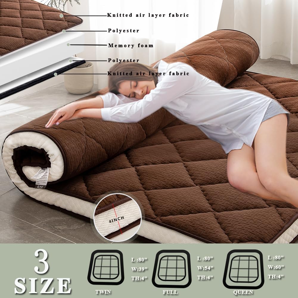 GYK Cubrecolchón de espuma viscoelástica gruesa, plegable enrollable para camping, viaje por carretera, futón japonés, tapete de tatami, tela de