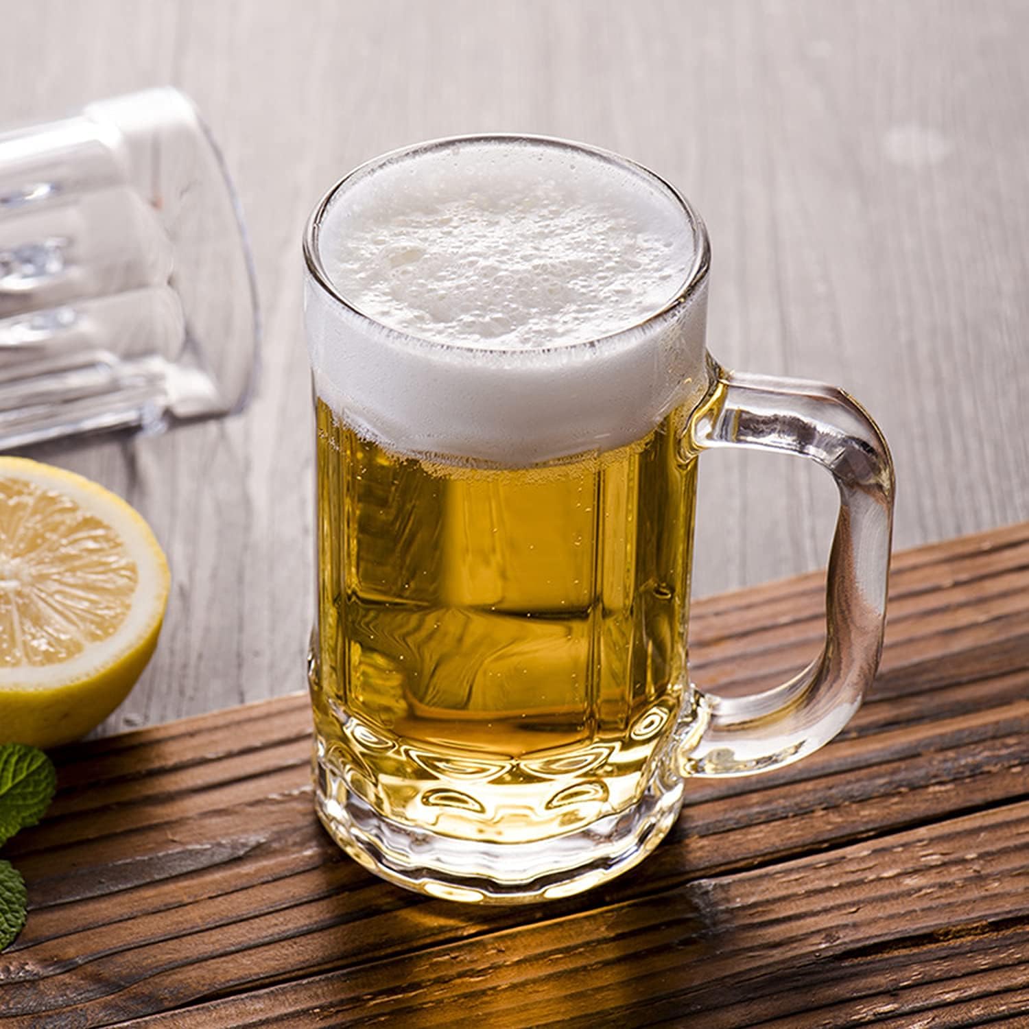 Paquete de 2 tazas de cerveza pesadas, vasos de cerveza grandes con asa, jarras de vidrio de 14 onzas, juego de vasos de cerveza clásicos