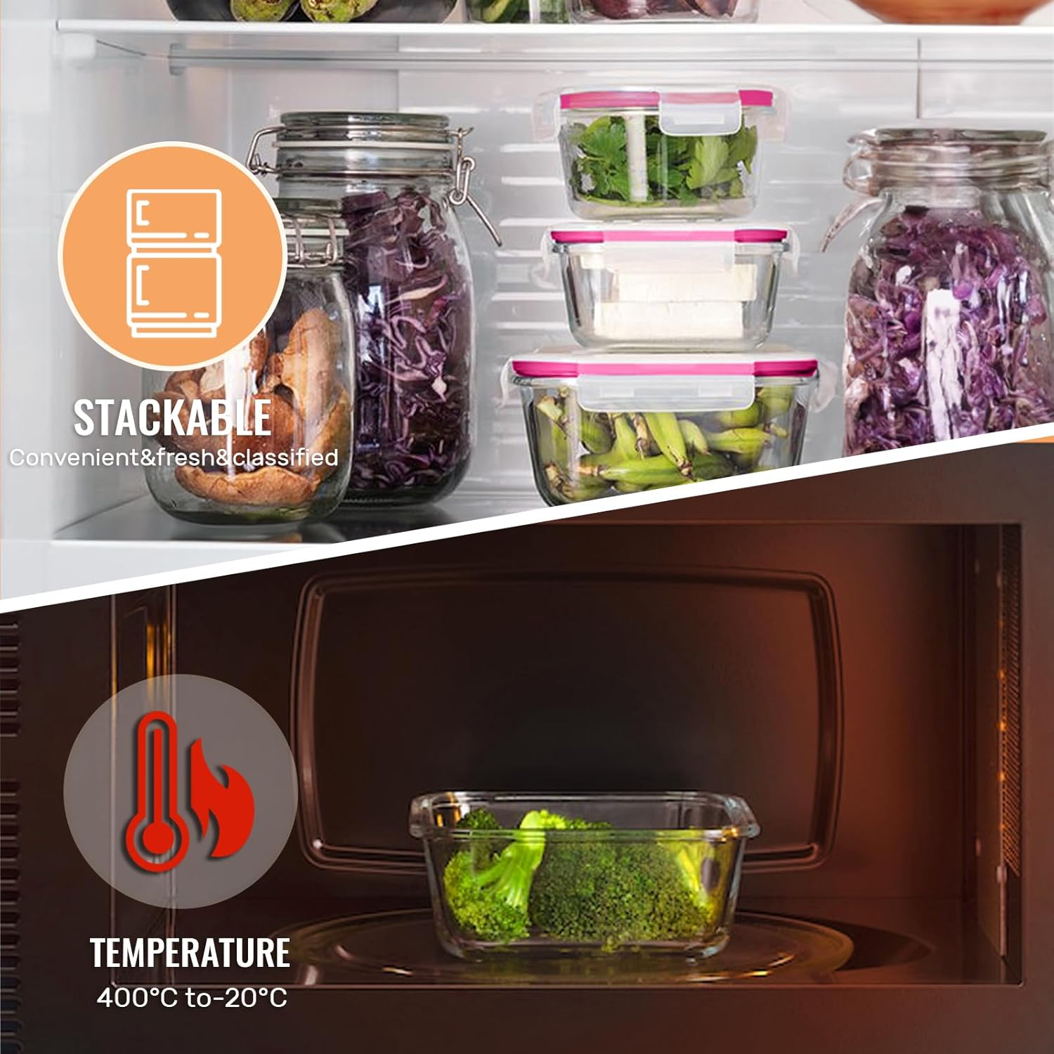 FILTA Recipientes de vidrio para almacenamiento de alimentos con tapas, recipientes de vidrio para preparación de comidas, sin BPA y a prueba de