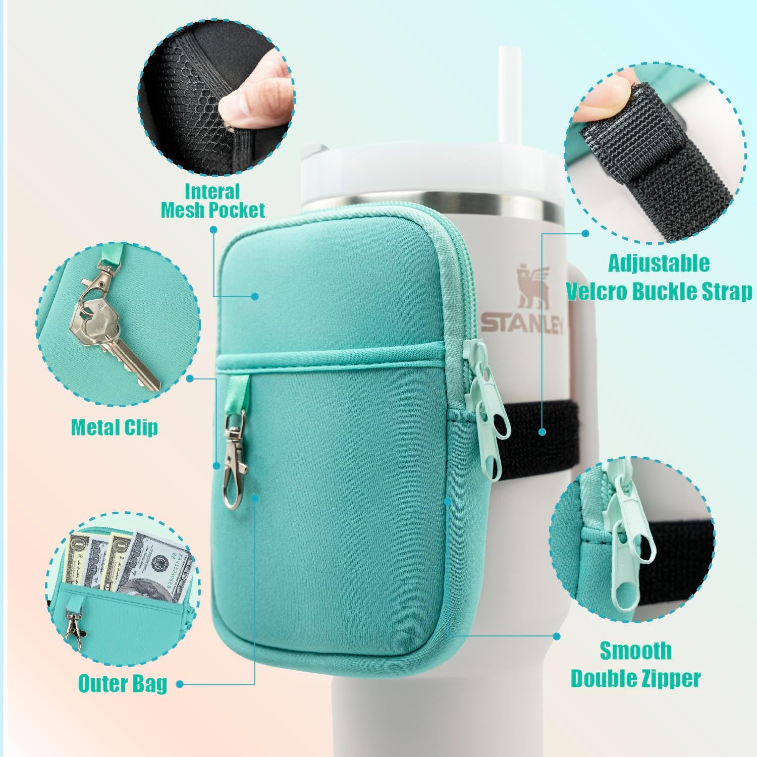 Axolotl Stanley Cup – Bolsa para botella de agua con llavero, accesorios para vasos Stanley de 3040 onzas con asa, vaso Stanley