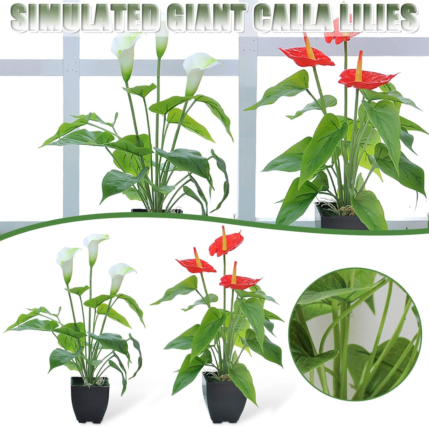 Plantas falsas de iris artificiales con jarrón, flores sintéticas para exteriores, bonsái roja, flor verde cala, flores artificiales para macetas de