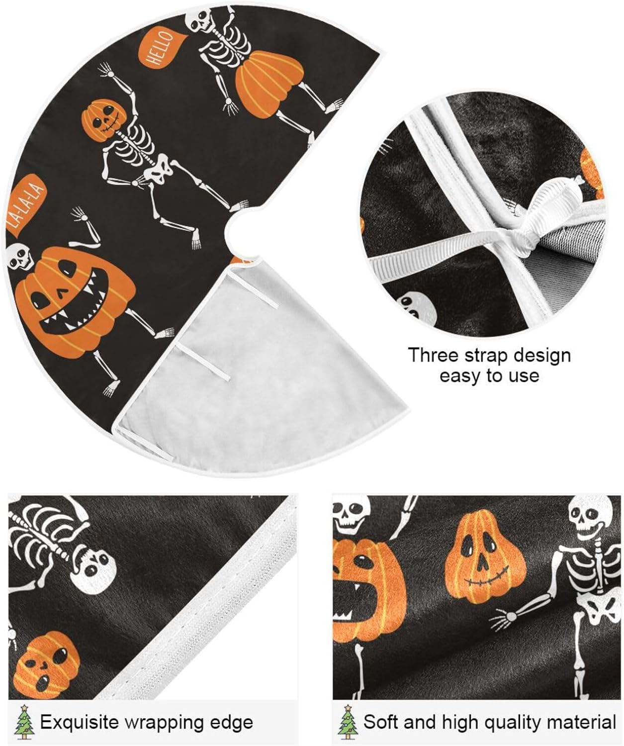 Set Skeletons Pumpkins – Faldones de árbol de Navidad, decoración navideña, falda de árbol mediano, árbol de decoración de Navidad