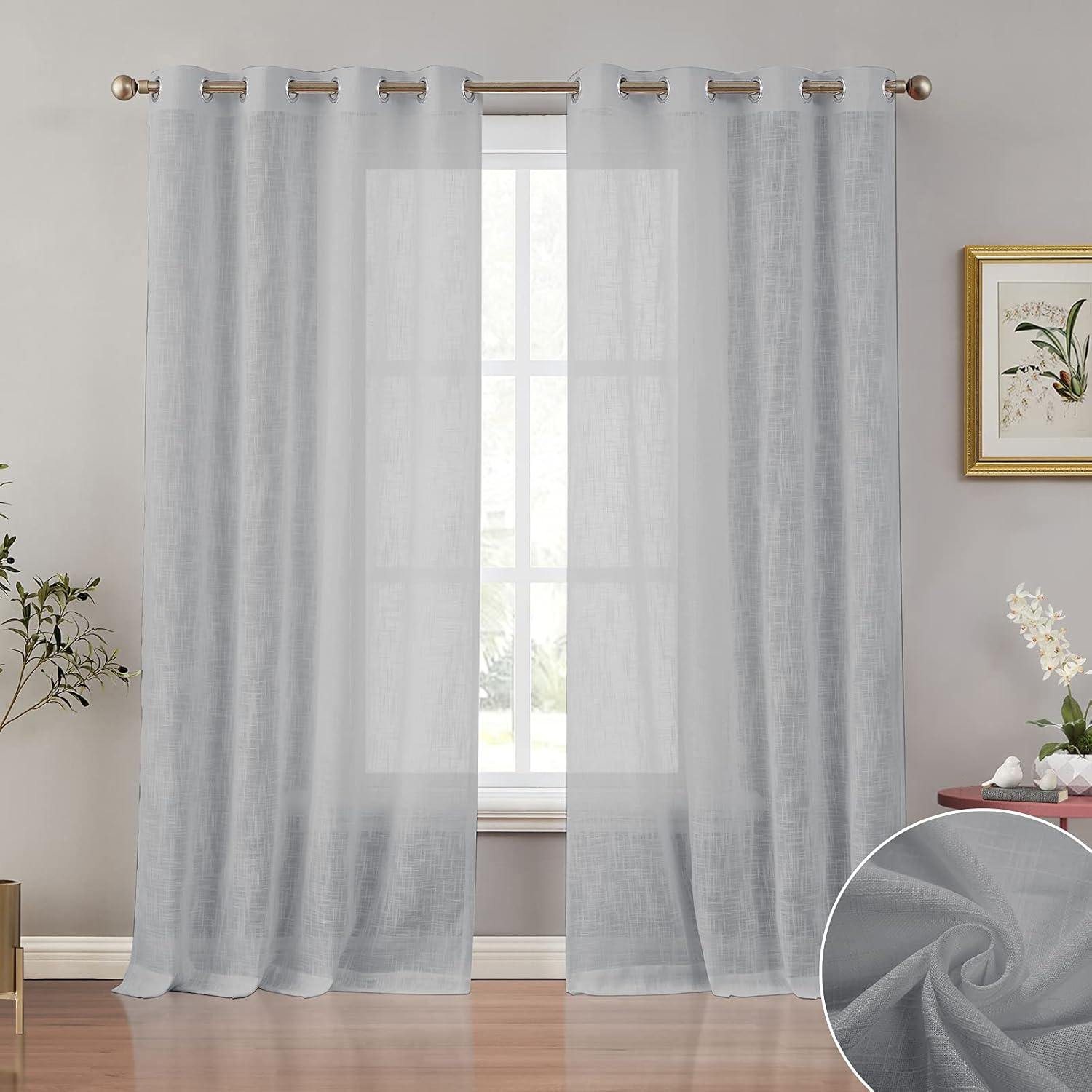 Melodieux Cortinas traslúcidas con textura de lino de 84 pulgadas de largo para sala de estar, dormitorio, cortinas de gasa rústicas filtrantes de