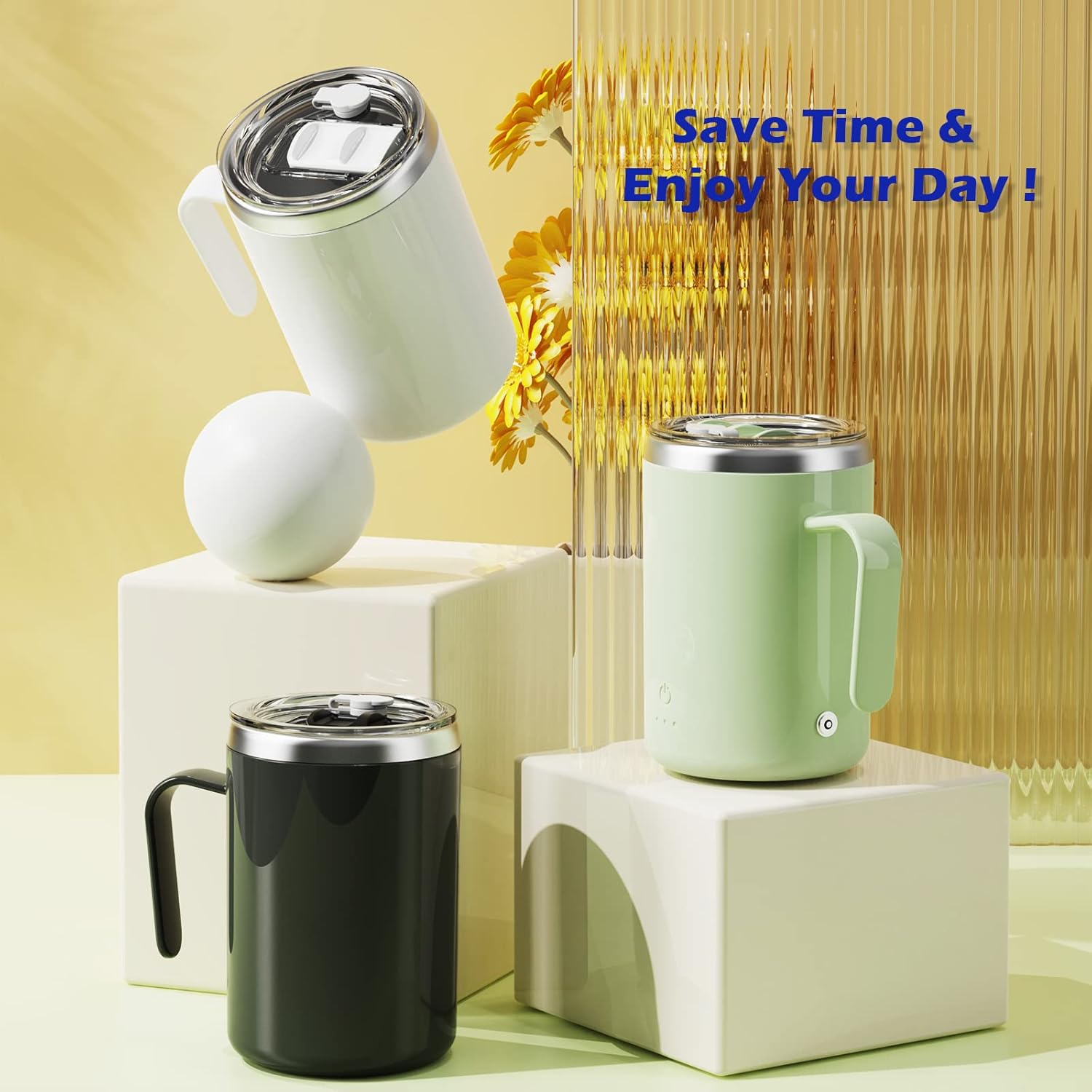 Taza autoagitación recargable – Carga de absorción magnética  IPX7  Taza de acero inoxidable de mezcla automática eléctrica de 13.5 fl oz13.5 oz