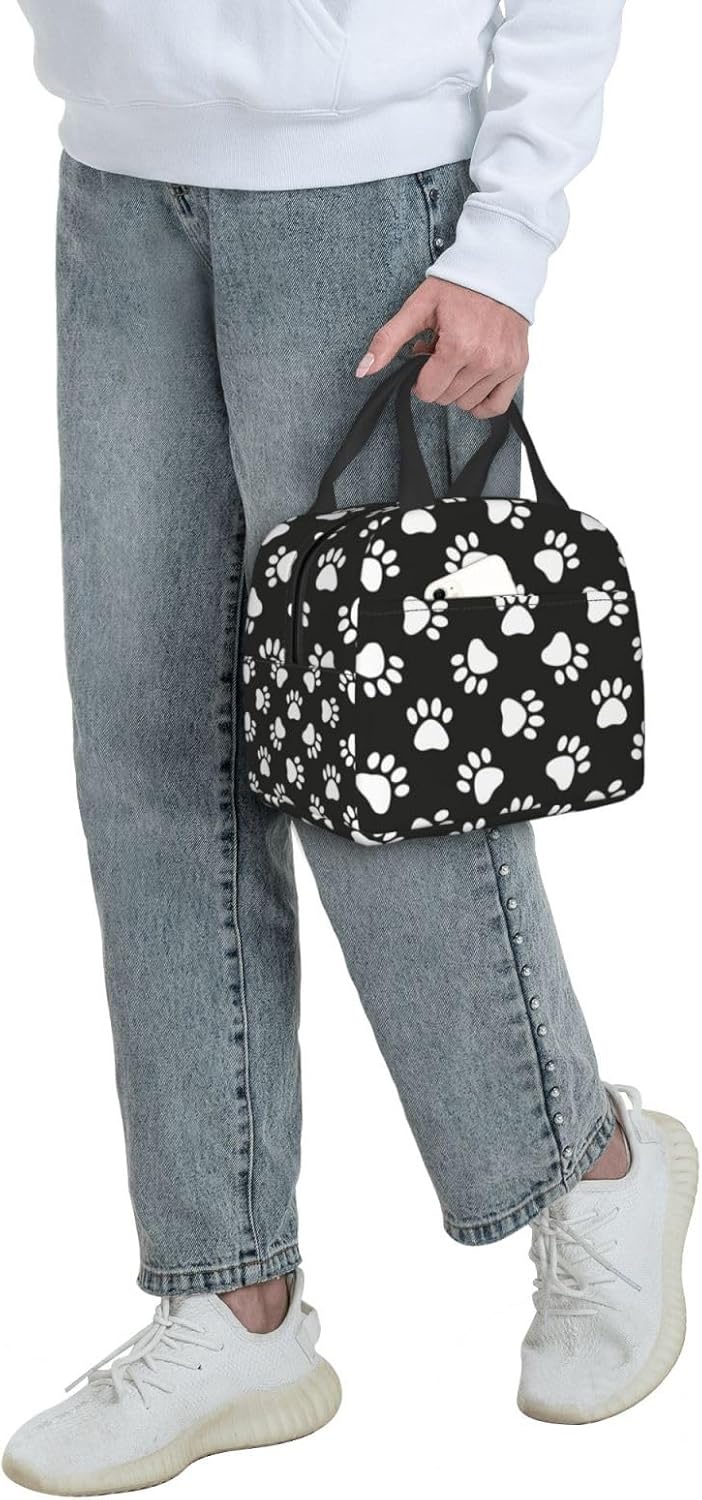 Bolsa de almuerzo con estampado de patas de perro, bolsa compacta con huellas de animales, reutilizable, contenedor para mujeres, hombres, escuela,