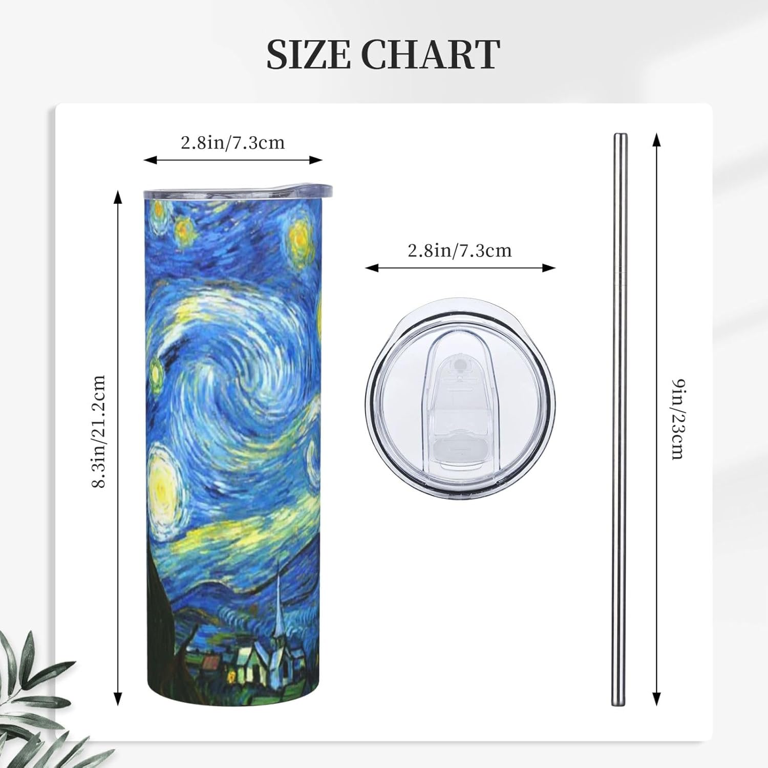 Van Gogh’s Starry – Vaso aislado de acero inoxidable de 20 onzas, taza de café estilo cielo con tapa a prueba de salpicaduras y popote para hombres,
