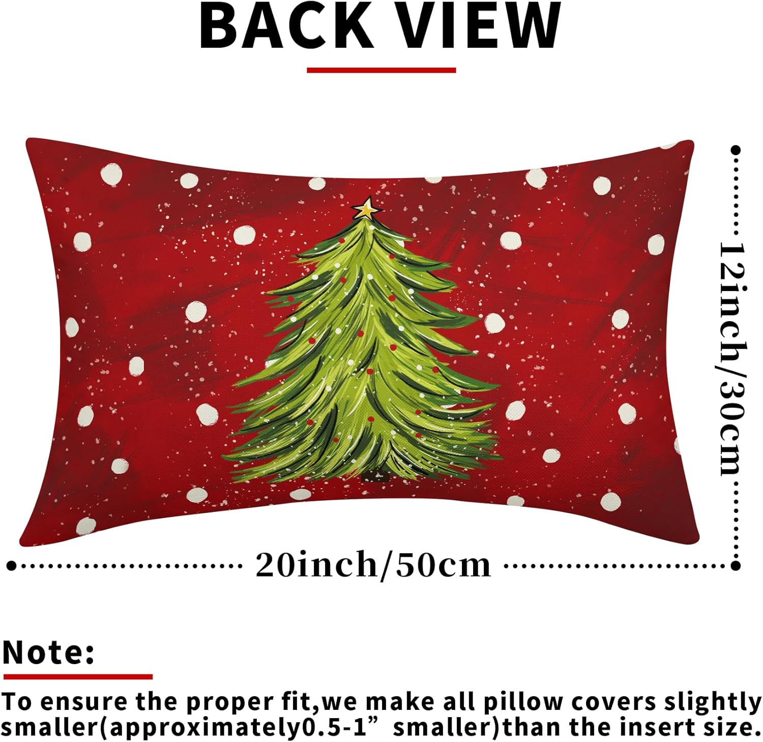 Juego de 2 fundas de almohada lumbares rojas de Navidad de 12 x 20 pulgadas, fundas de almohada rectangulares de árbol de acuarela de Navidad,