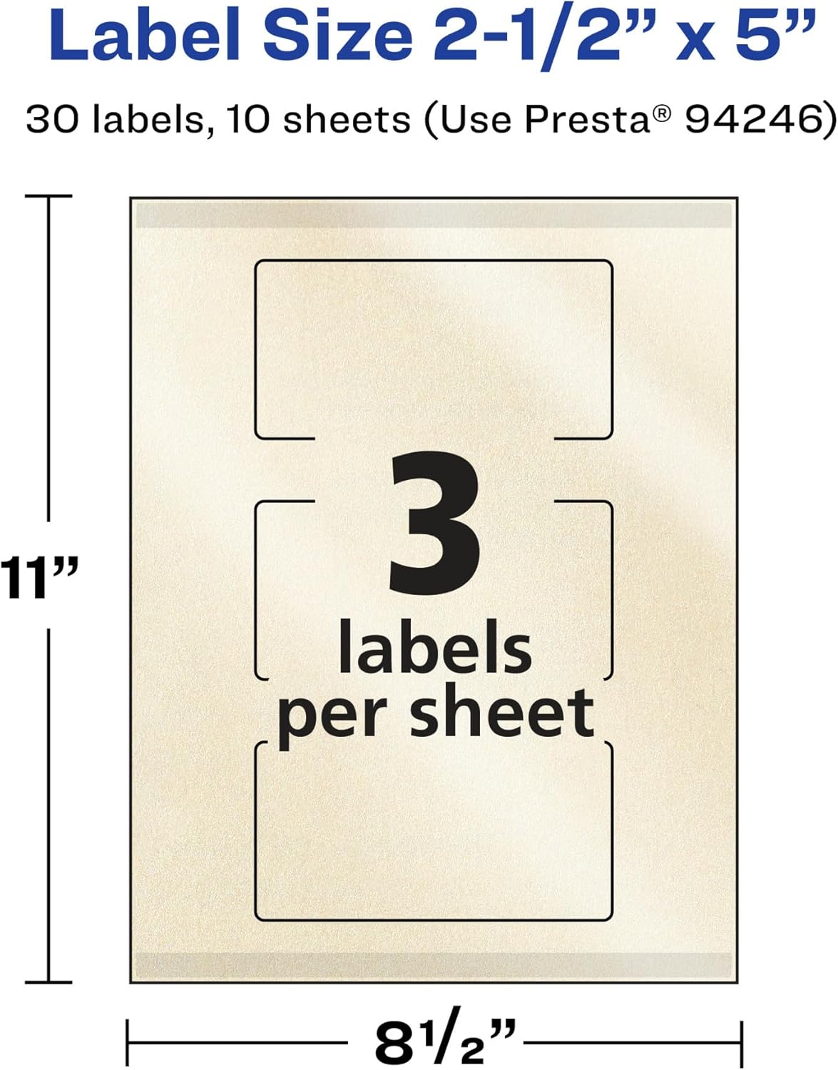 Avery Etiquetas rectangulares de marfil perlado con tecnología Sure Feed, impresión hasta el borde, 2.5 x 5 pulgadas, 30 etiquetas de marfil