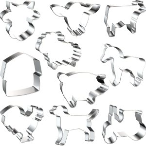 Juego de 10 cortadores de galletas de granja, diseño de animales de granja de metal, vaca, cerdo, gallo, cordero, caballo, granero, tractor, perro, Juego de 10 cortadores de galletas de granja, diseño de animales de granja de metal, vaca, cerdo, gallo, cordero, caballo, granero, tractor, perro,