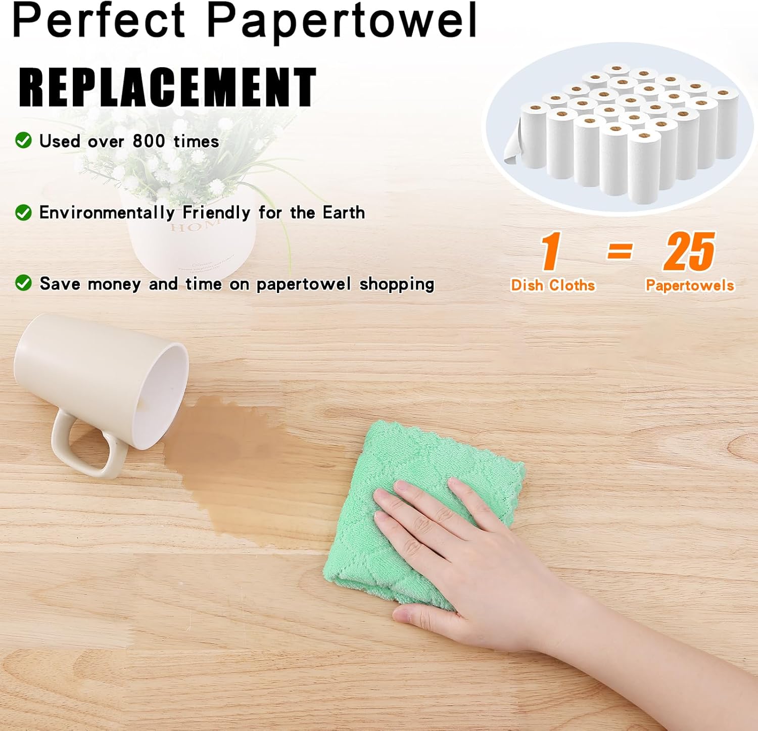 Homaxy Paquete de 12 paños de cocina (10 x 10 pulgadas, verde), paños de cocina de terciopelo coral súper suaves y absorbentes, paños de limpieza de