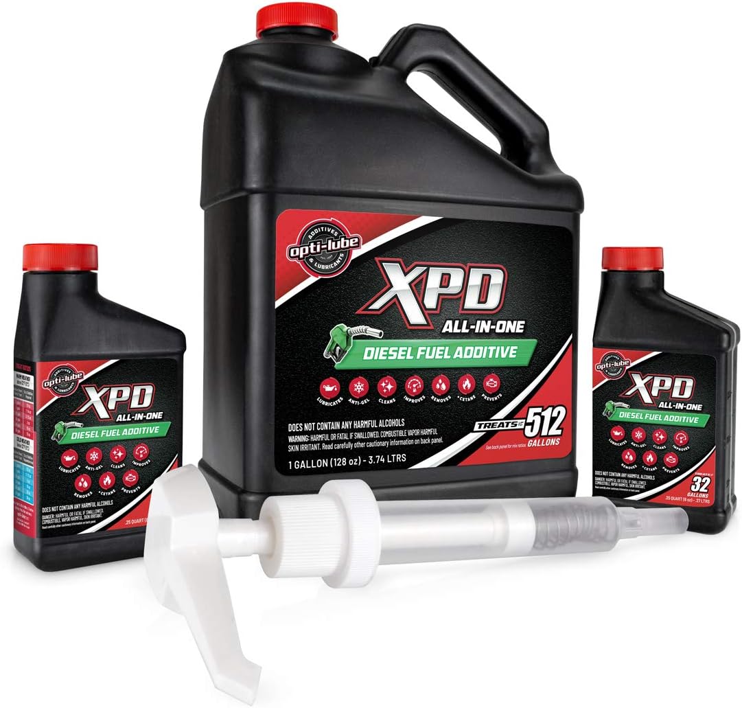 Opti-Lube – Aditivo para combustible gasóleo XPD Formula. 1 Galón con accesorios (1 bomba de mano y 2 botellas vacías de 8 onzas). Tratamiento para