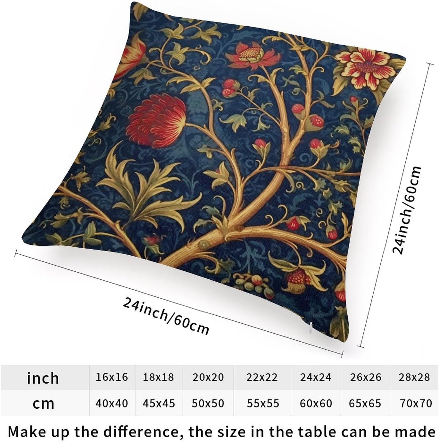 ArogGeld Cojín botánico de lino blanco con flores de olivo burdeos, color azul marino y rojo, floral, blanco, funda de cojín para sofá, chinoiserie