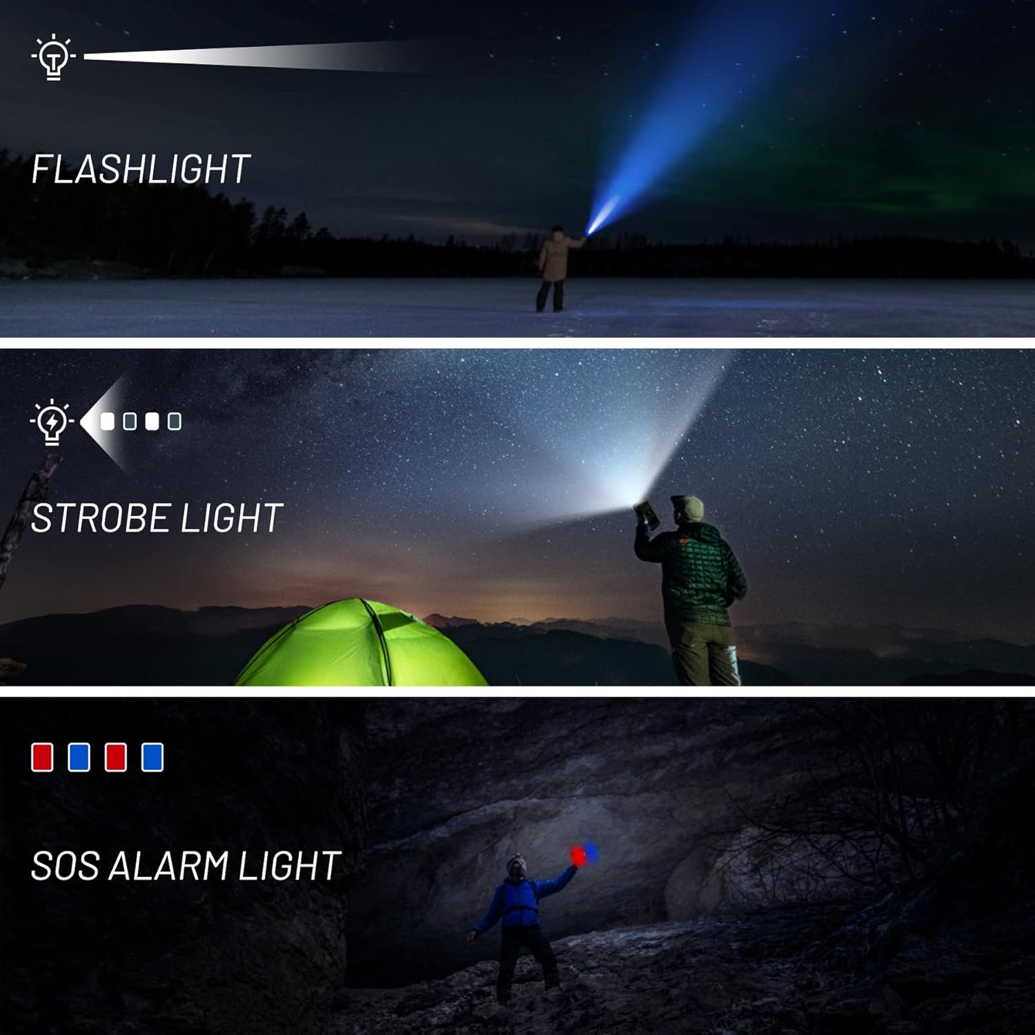 Libovgogo DF-585 – Linterna LED de emergencia para acampar, altavoz Bluetooth estéreo impermeable IPX5, radio de alerta meteorológica NOAA con