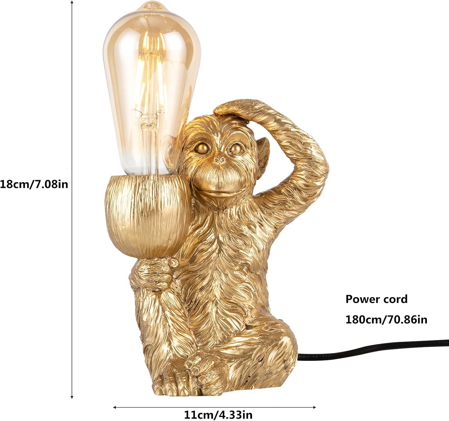 EseMiee Lámpara de mesa de noche de mono, lámpara de escritorio moderna, diseño único de mono de resina con enchufe E27, accesorio de iluminación de