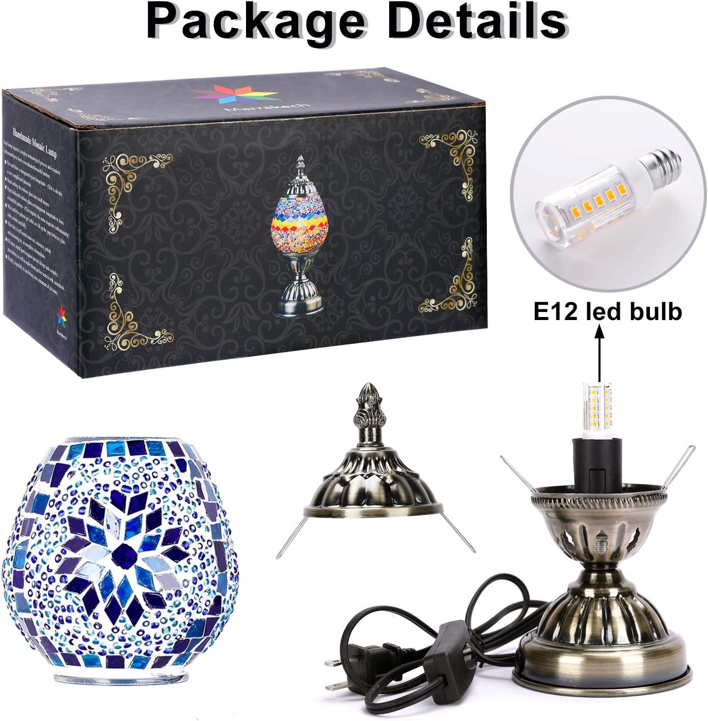 Anton Lámpara de mesa turca hecha a mano con mosaico de vidrio en forma de huevo, farol marroquí decorativo para escritorio, luz nocturna para