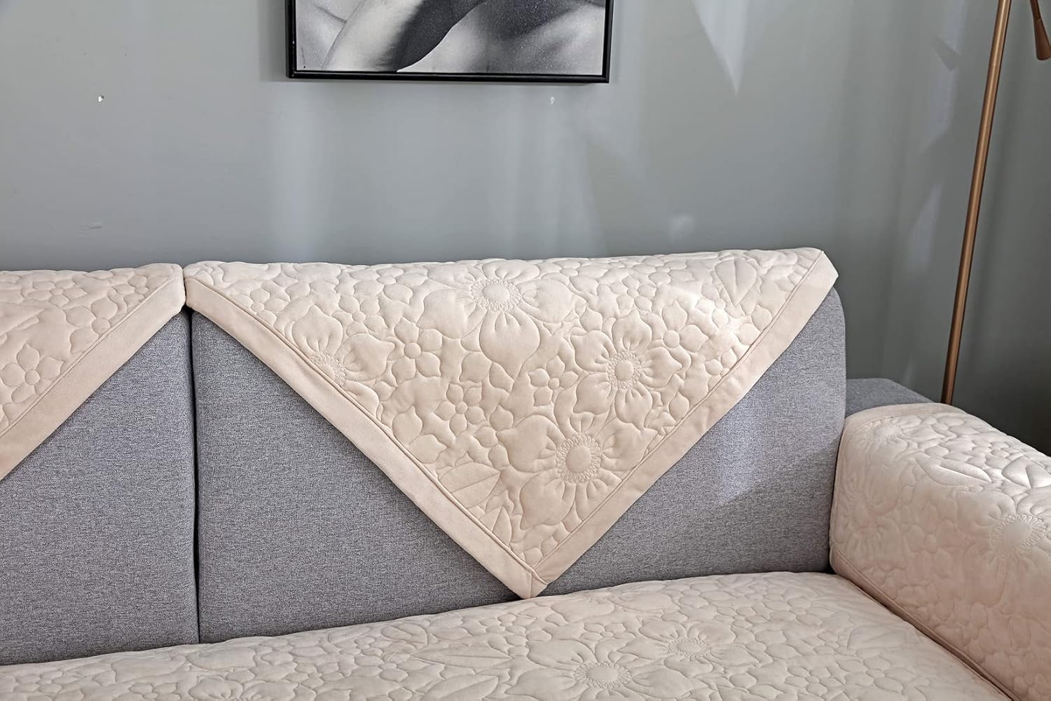 vctops Funda de sofá de felpa súper suave con bordado floral para sofá modular, funda antideslizante para sofá, cómodo y cálido, protector de