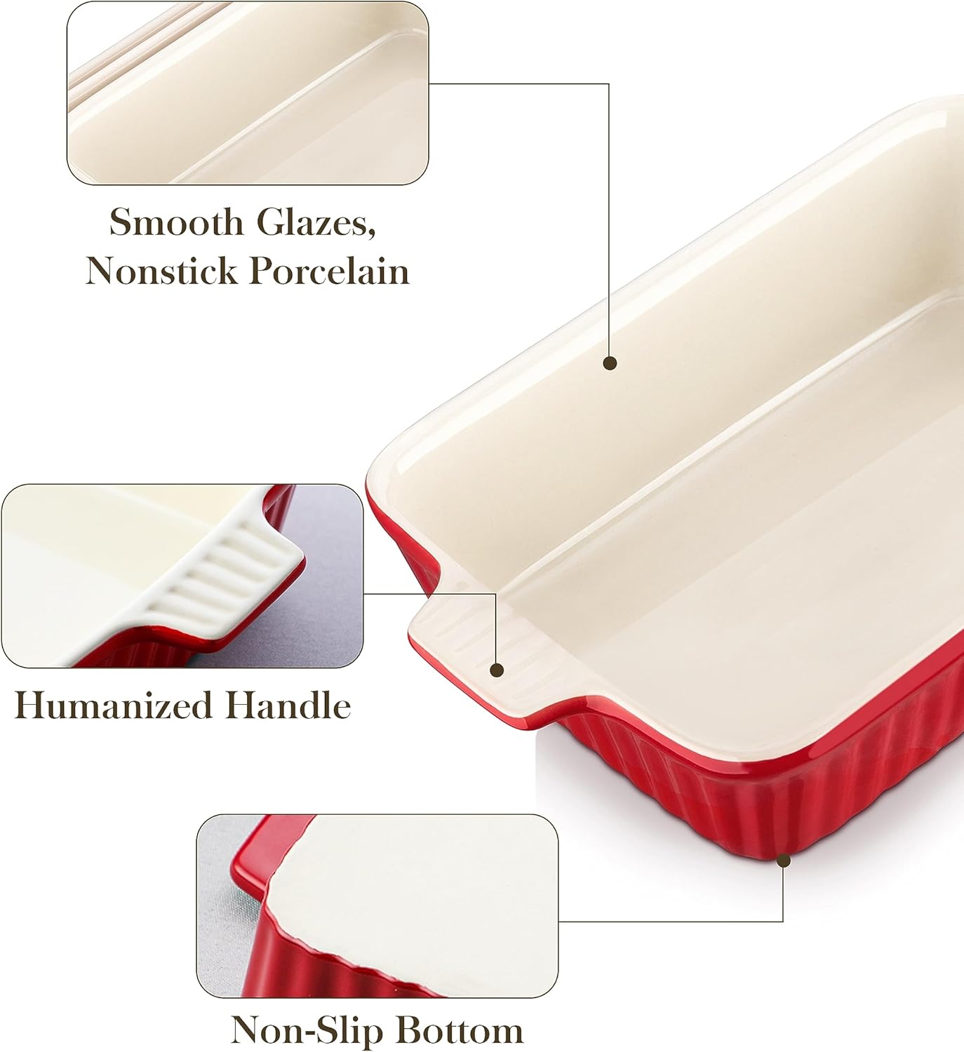 MALACASA Bandeja para hornear, cazuela para horno, bandeja de cerámica de 3 cuartos de galón, bandeja rectangular para lasaña profunda con asas para