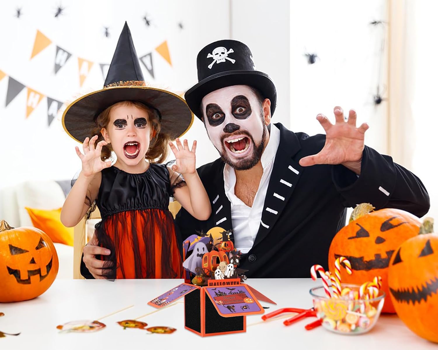 D24TIME Tarjetas desplegables de Halloween para niños, divertidas tarjetas de felicitación de Halloween en 3D con sobres, casa embrujada,