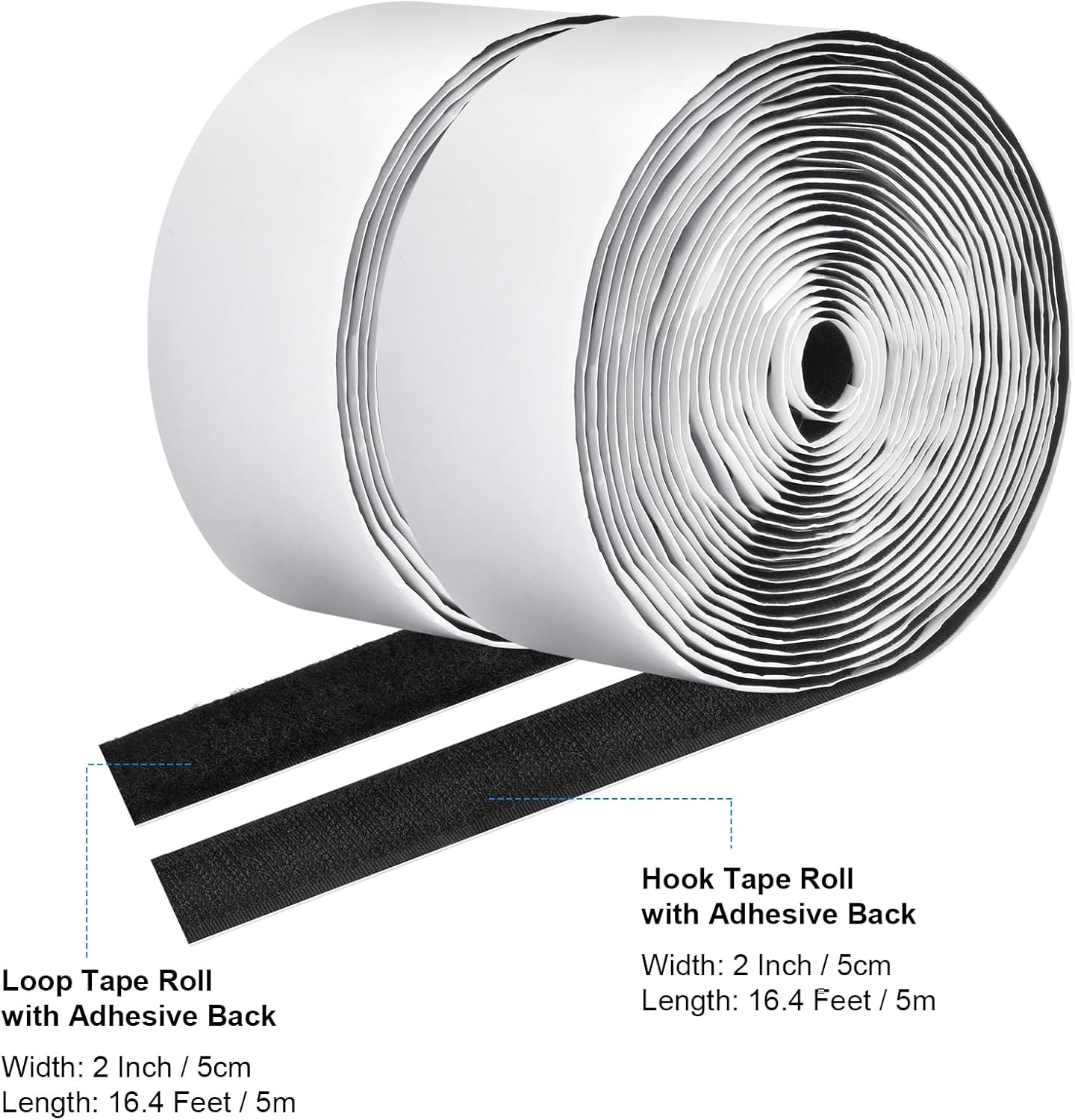 Cinta de gancho y bucle de 2 pulgadas x 16.4 pies con adhesivo, tiras de cinta de nailon resistente de nailon con adhesivo, tiras autoadhesivas de