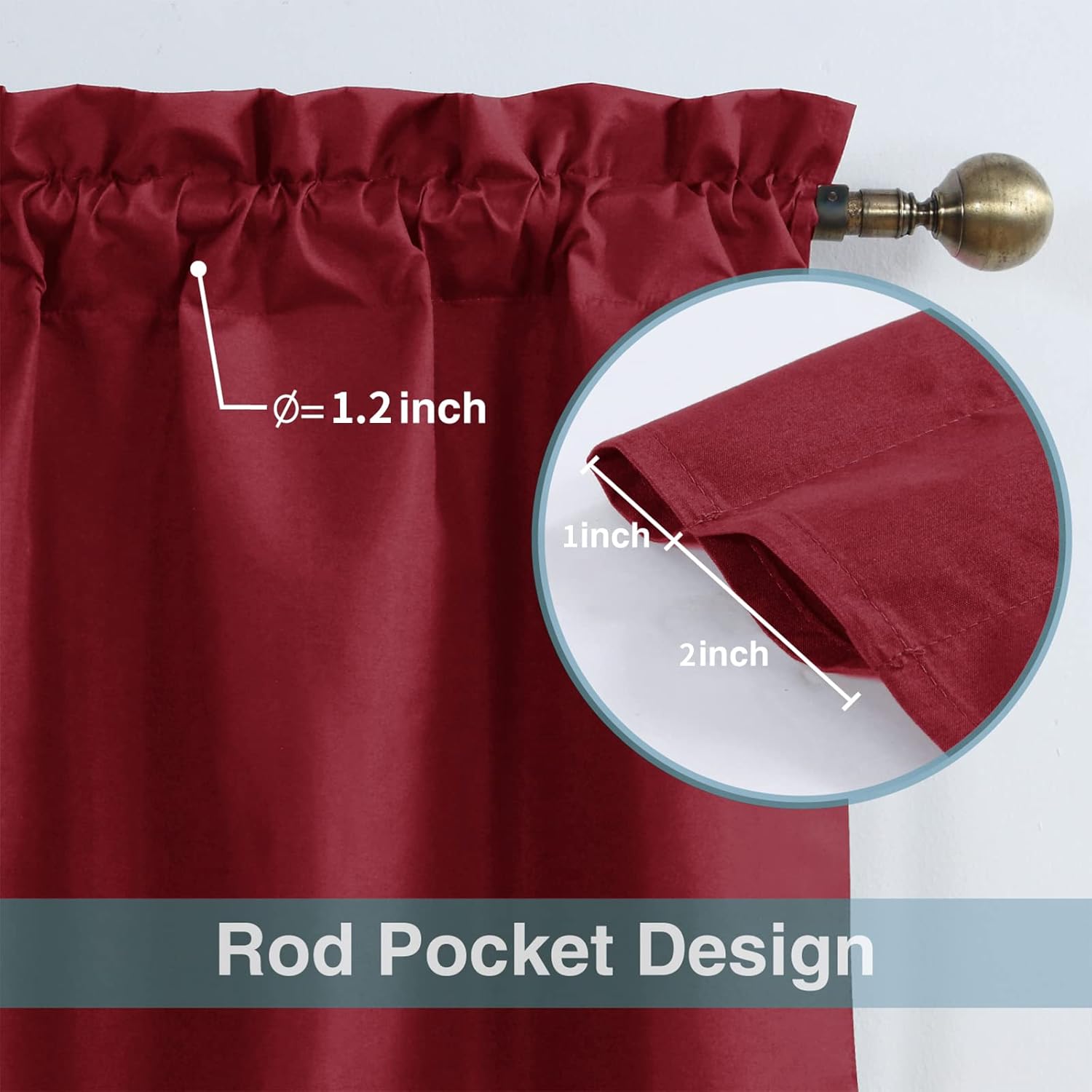 Home Queen Cortinas opacas para ventanas pequeñas, cortinas de baño repelentes al agua, 26 pulgadas de ancho x 36 pulgadas de largo cada una, rojo