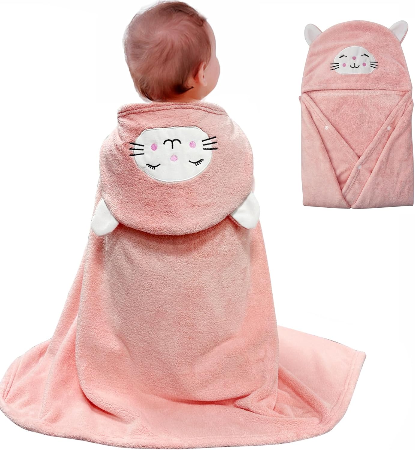 ROMASA Toalla de baño para bebé con capucha, ultra suave y absorbente, bata de baño para recién nacidos, regalos de ducha (gato rosa)