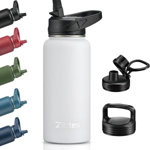 Zibtes Botella de agua aislada de 32 onzas con popote, 3 tapas (tapa abatible, boquilla y asa), botella de agua deportiva de acero inoxidable a Zibtes Botella de agua aislada de 32 onzas con popote, 3 tapas (tapa abatible, boquilla y asa), botella de agua deportiva de acero inoxidable a