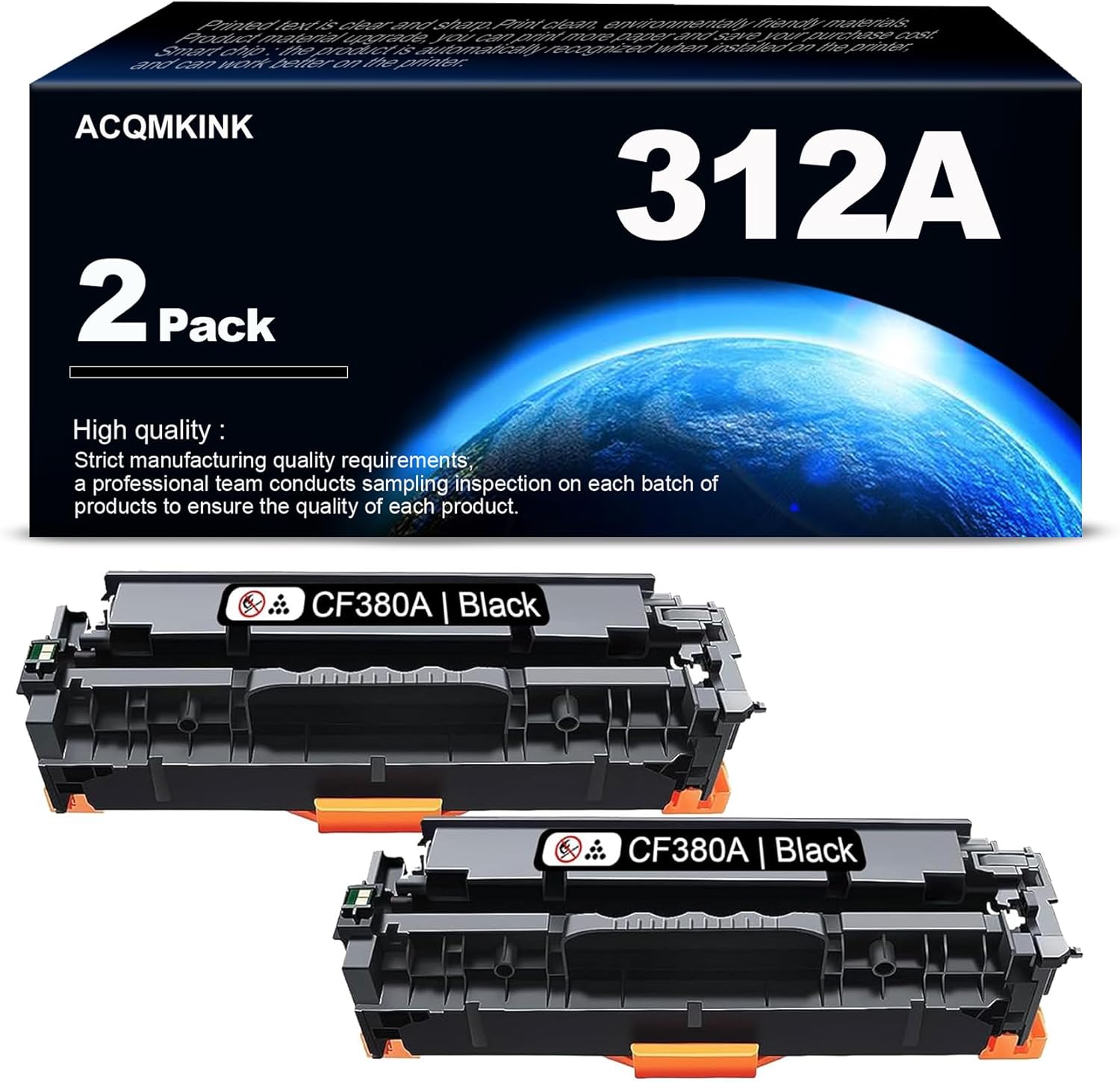 312A Cartucho de tóner negro de repuesto para HP 312A CF380A Color Pro MFP M476dn M476dw M476nw Tinta de impresora (paquete de 2)