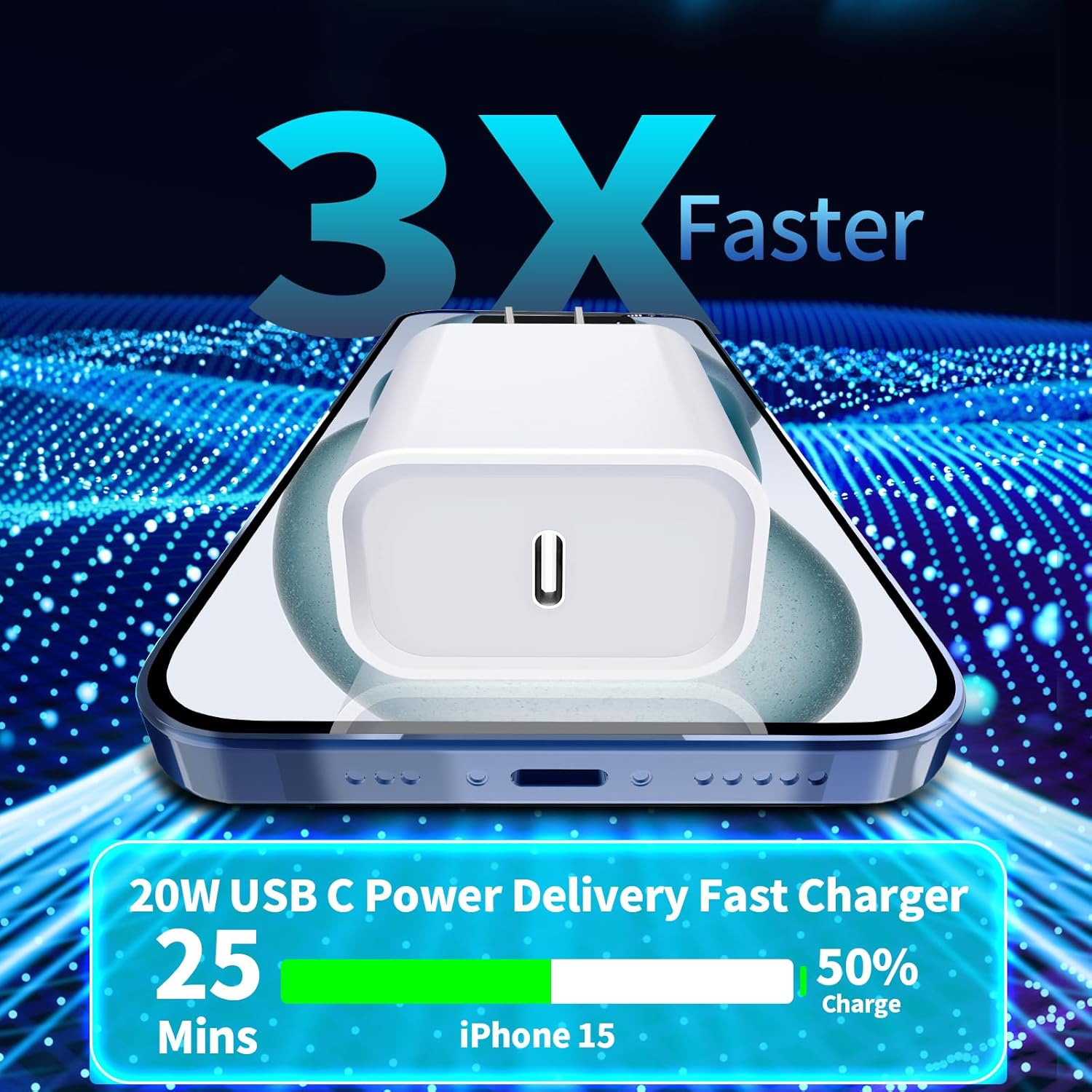 MFi CertifiediPhone 15 Charger Fast Charging, Redpark 3Pack 20W USB-C Power Type-C Wall Charger Adapter+6FT USB-C to USB-C Charge Cable for iPhone