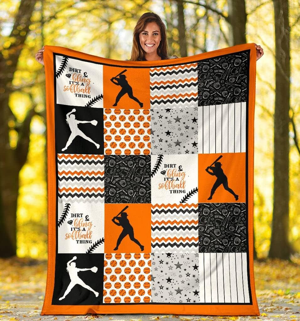 Manta de softbol con patrón de forma naranja para niños y niñas, manta de sóftbol personalizada para cama infantil, sofá, sofá, sofá, manta de