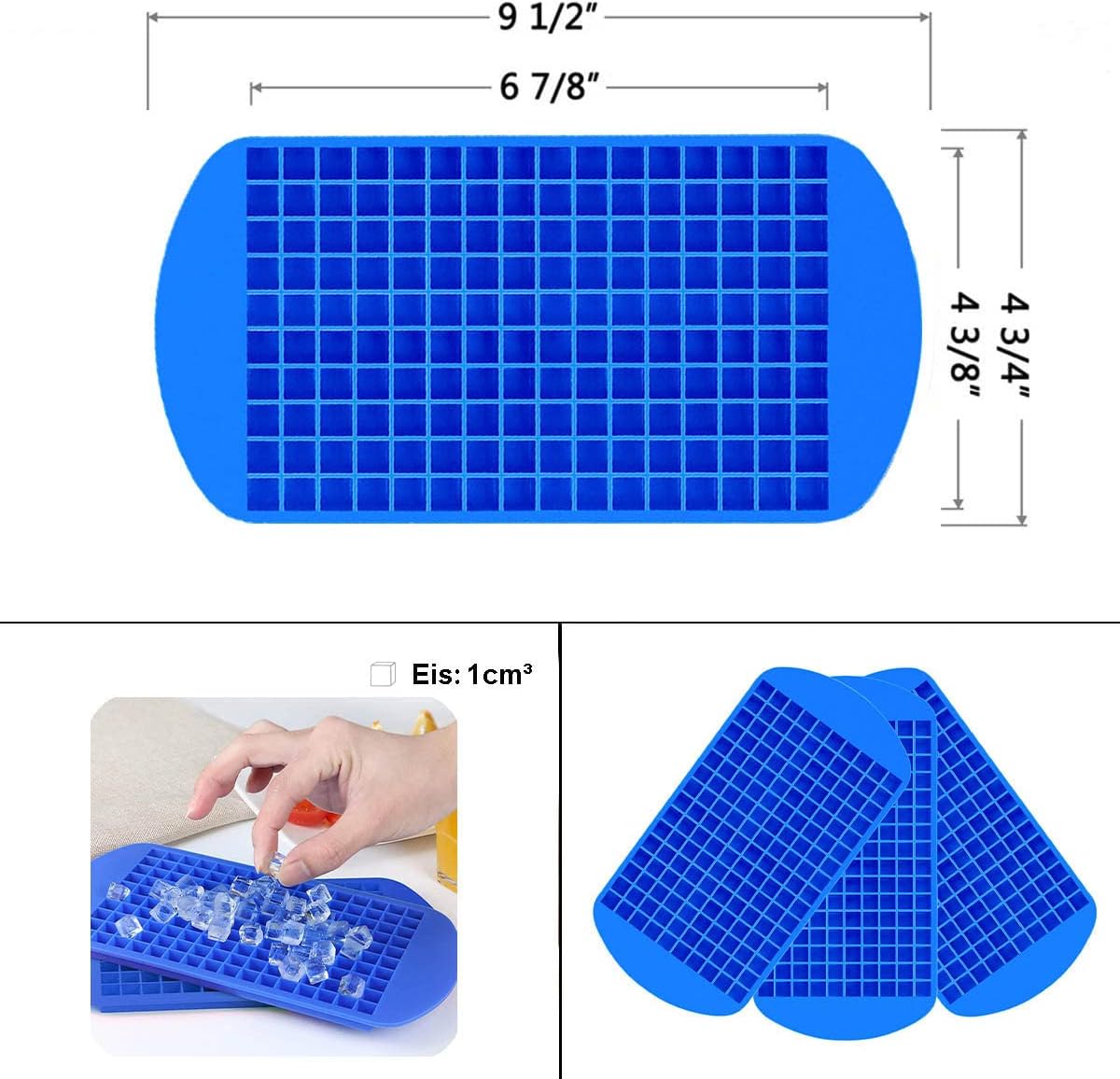 Mini bandejas de silicona para cubitos de hielo, paquete de 3, 160 moldes para cubitos de hielo triturados, pequeños cubos de hielo de fácil
