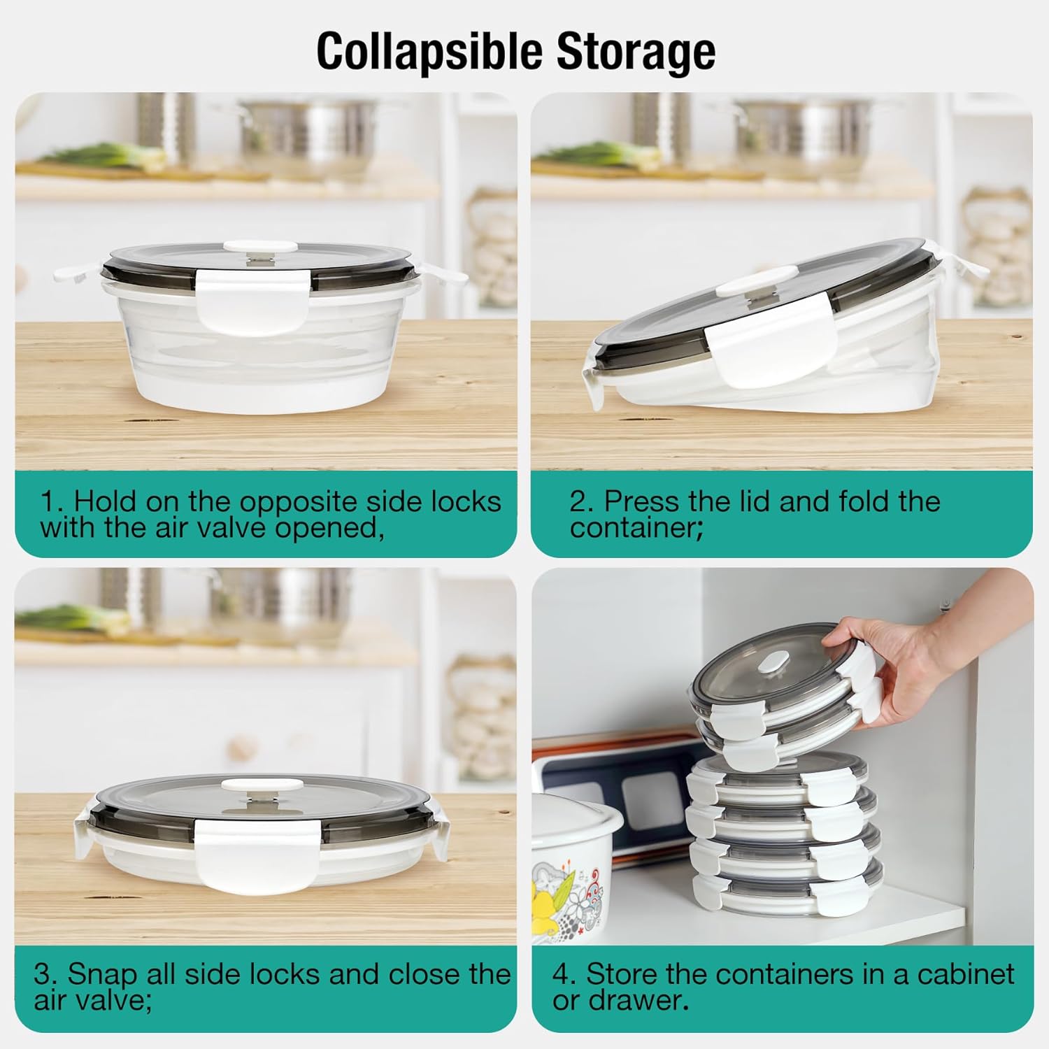 Paquete de 2 recipientes plegables de almacenamiento de alimentos con tapa, cuencos herméticos para comidas, caja de comida para viajes, picnic,