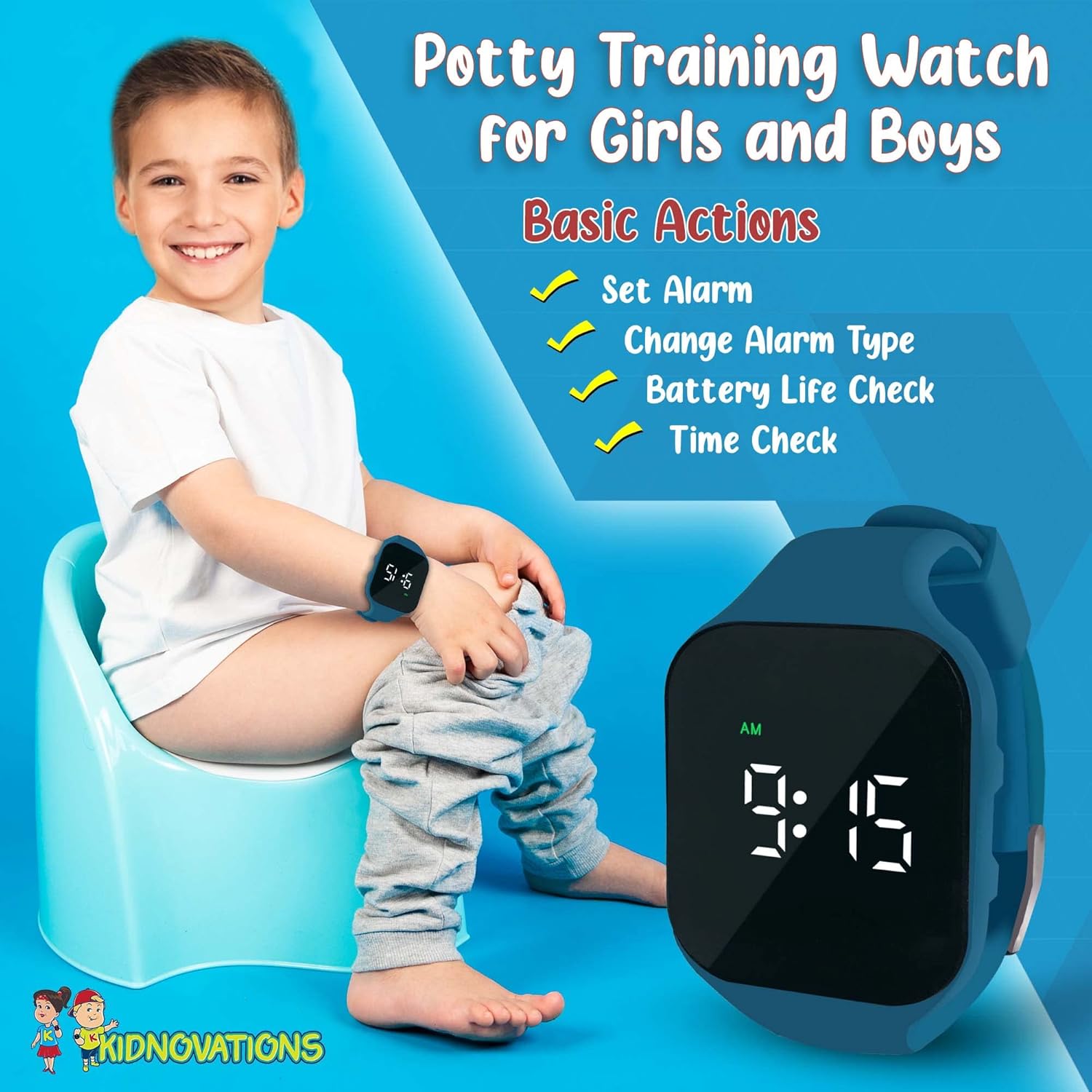 Reloj de entrenamiento para ir al baño con botón cuadrado, temporizador de entrenamiento para inodoro, recargable, resistente al agua, reloj