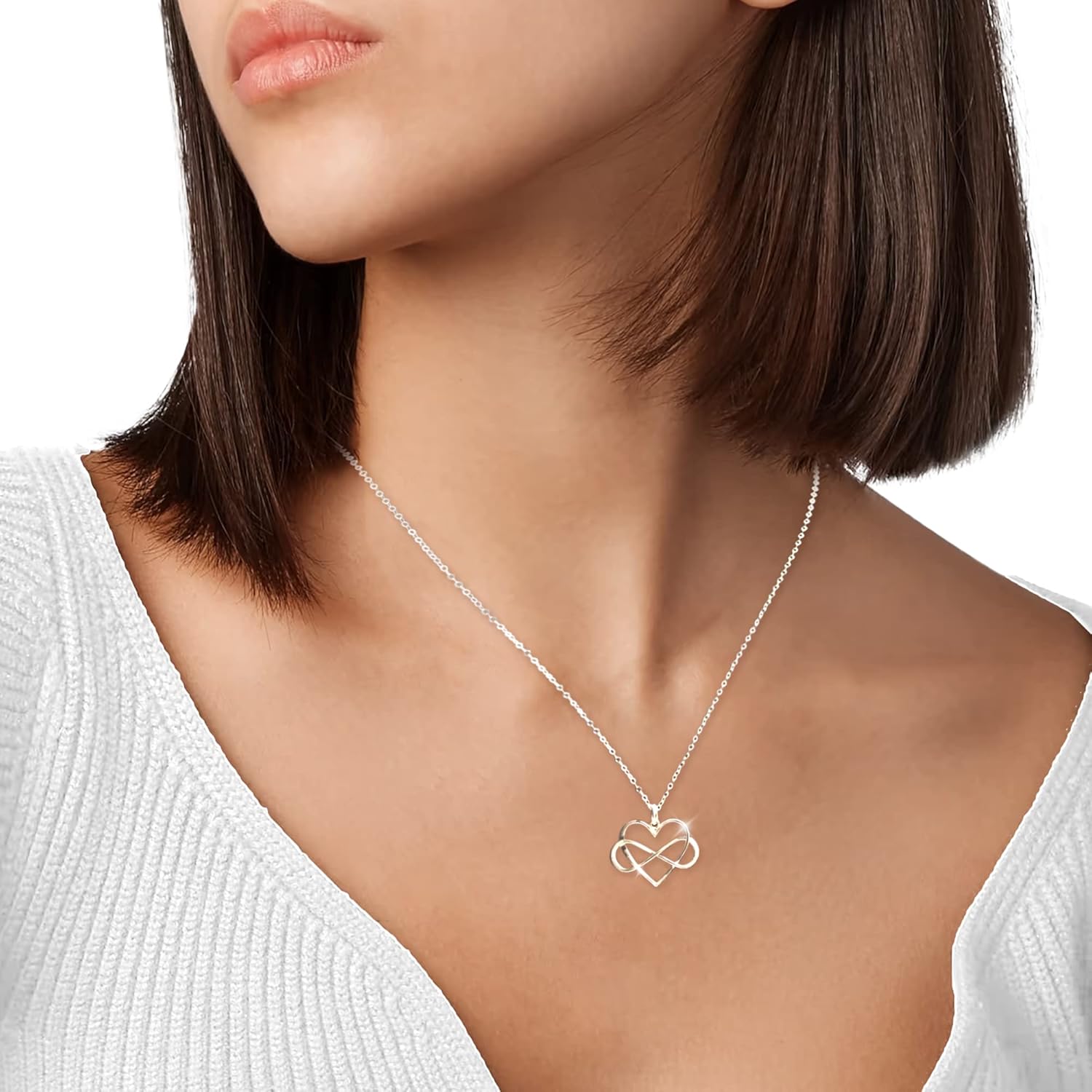 Infinity Heart Necklace, Stylish Sterling Silver Necklace, Handmade Necklaces on 18-Inch .925 Sterling Silver Chain for Women, Aunt and Niece Gift