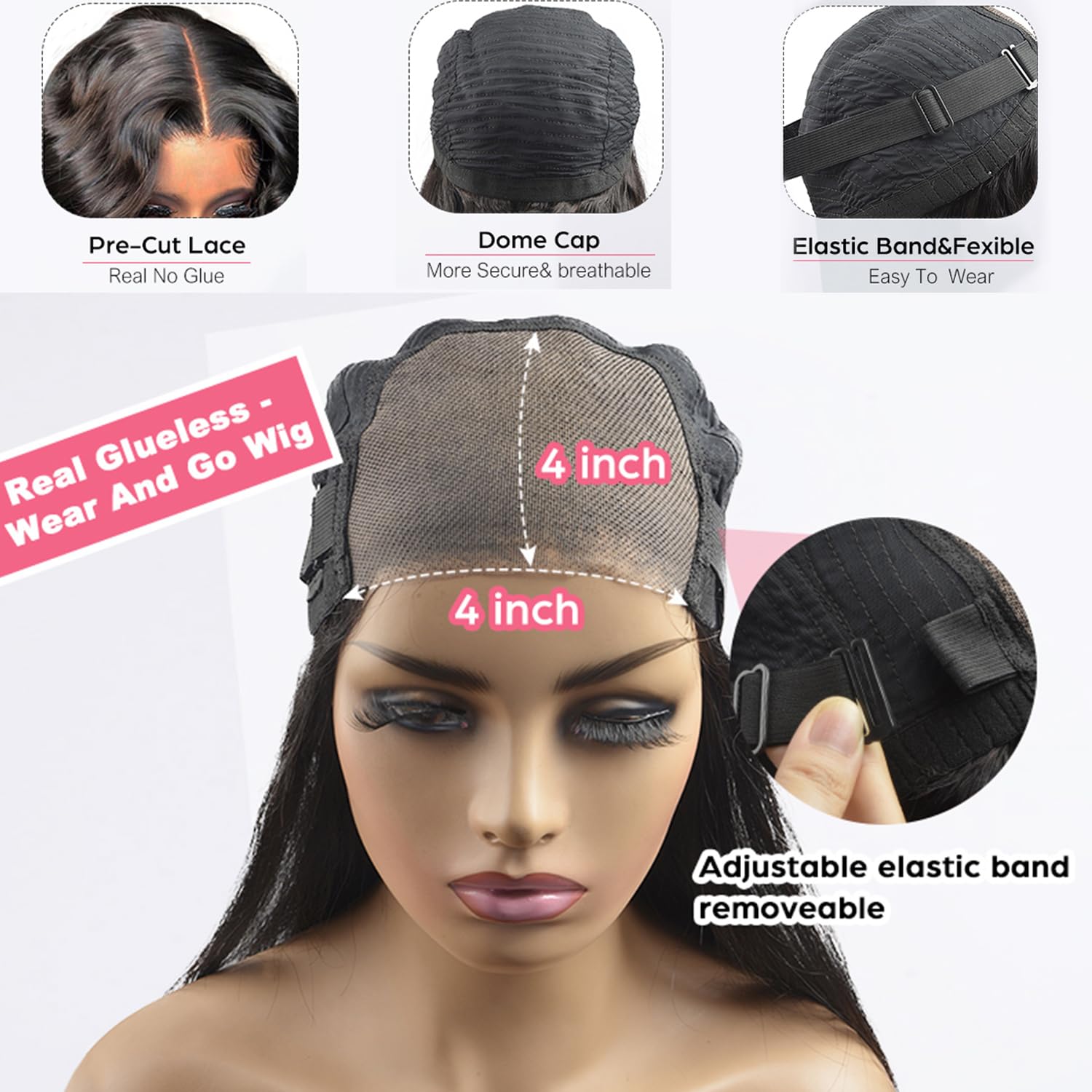 Pelucas de cabello humano sin pegamento, precortadas, precortadas, pelucas de encaje frontal, pelucas de cabello humano con cierre prearrancado,