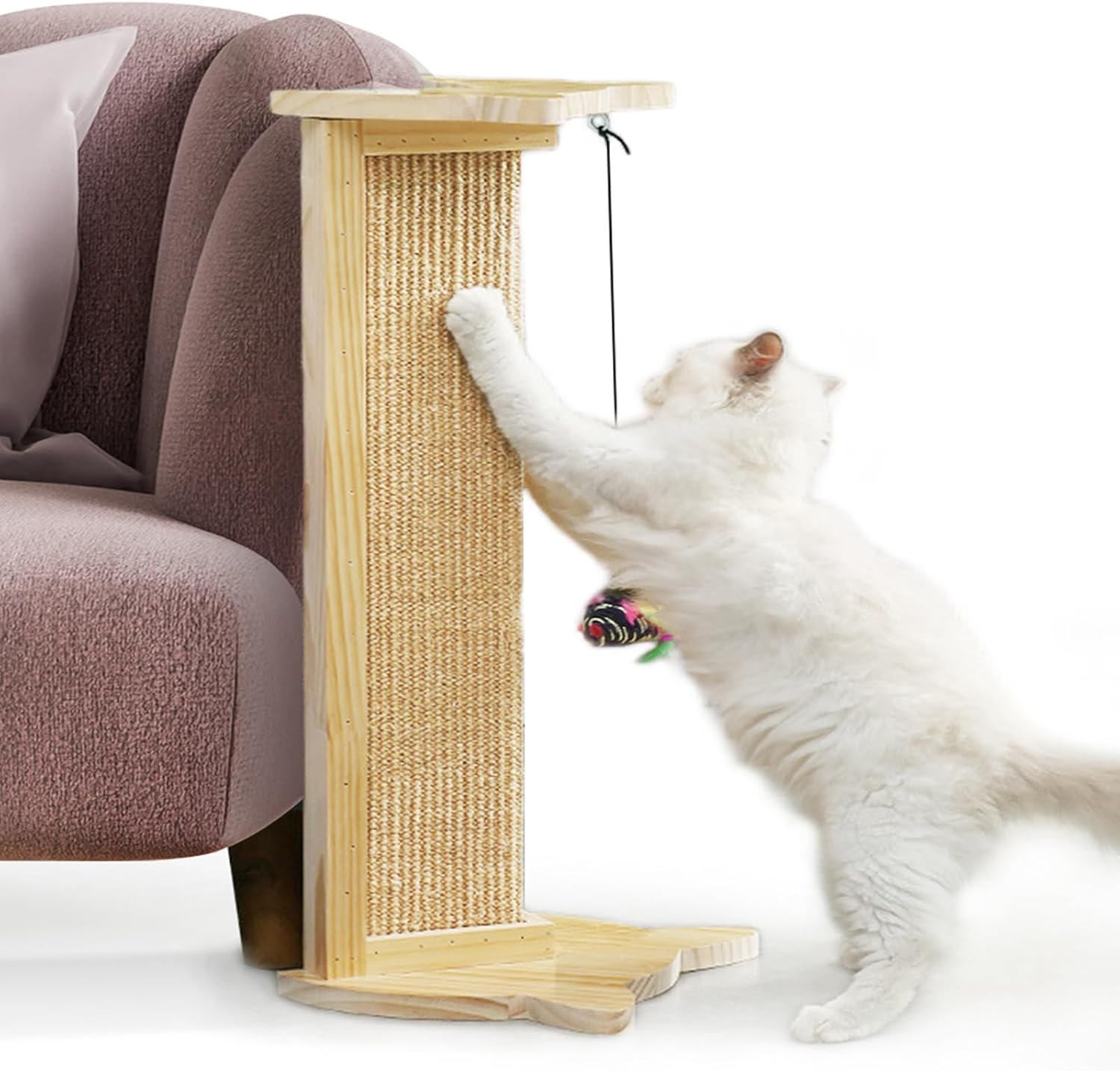 Rascador de esquina para gatos, poste rascador de esquina de sofá, rascador de esquina de sisal de 18 pulgadas para gatos de interior con juguete de