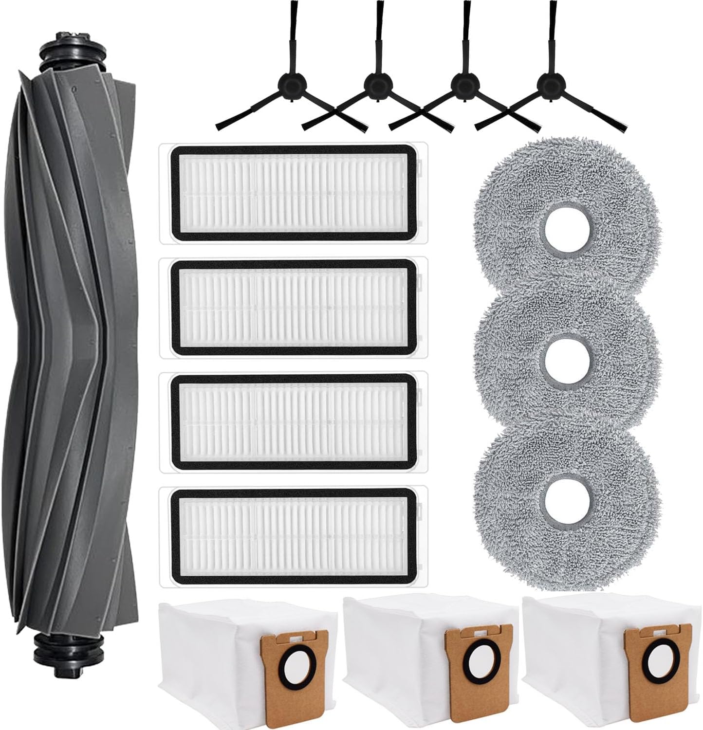 Kit de accesorios de repuesto compatible con Dreametech L20 Ultra  L30 Ultra. 1 cepillo de goma principal, 4 cepillos laterales, 4 filtros Hepa, 3