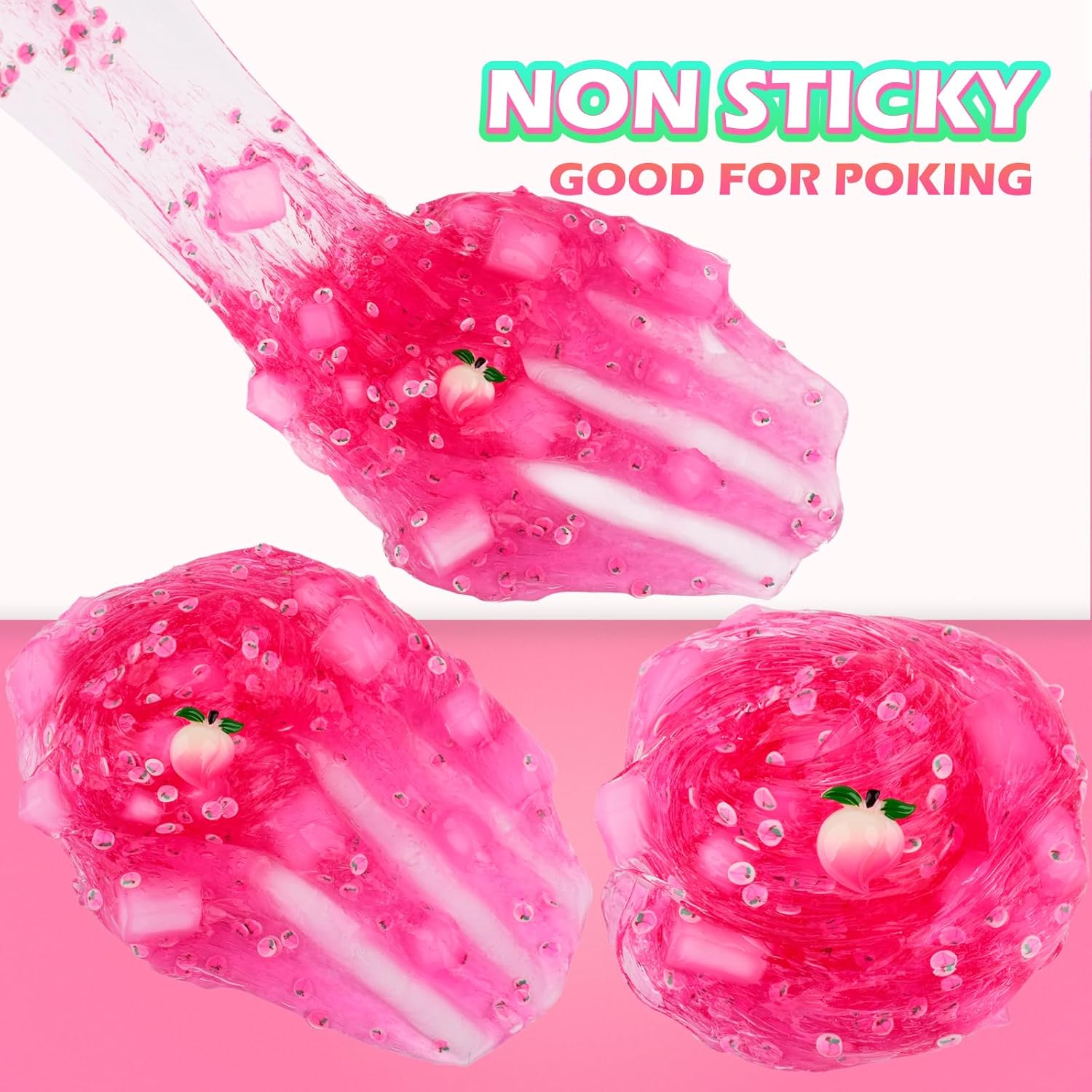 Cubitos de gelatina transparente de melocotón rosa, bonitos dijes de complementos, slime de cristal crujiente, slime de agua Boba, juguete de lodo