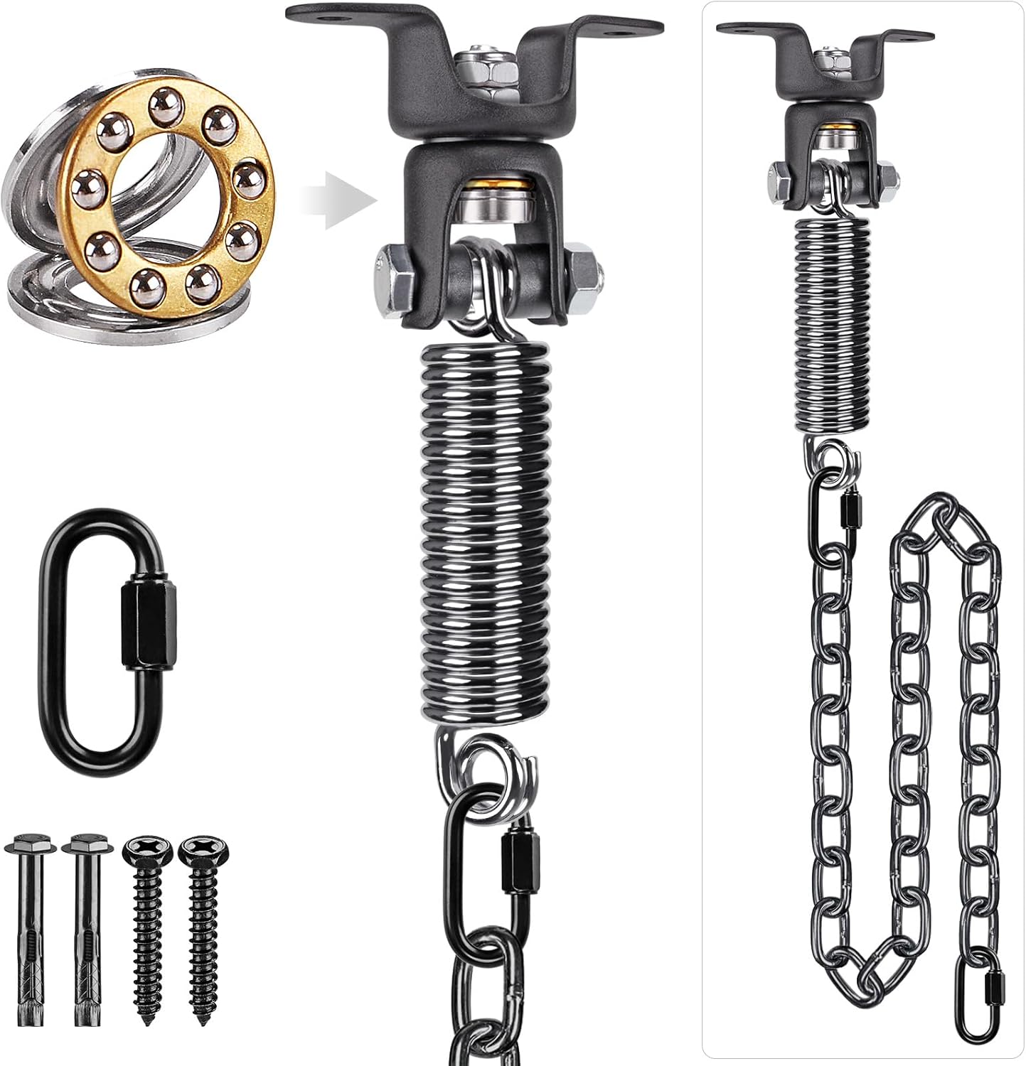 BeneLabel Kit para colgar silla de hamaca, colgador de columpio resistente con resorte y cadena de 39 pulgadas, bolsas de boxeo para colgar hamacas